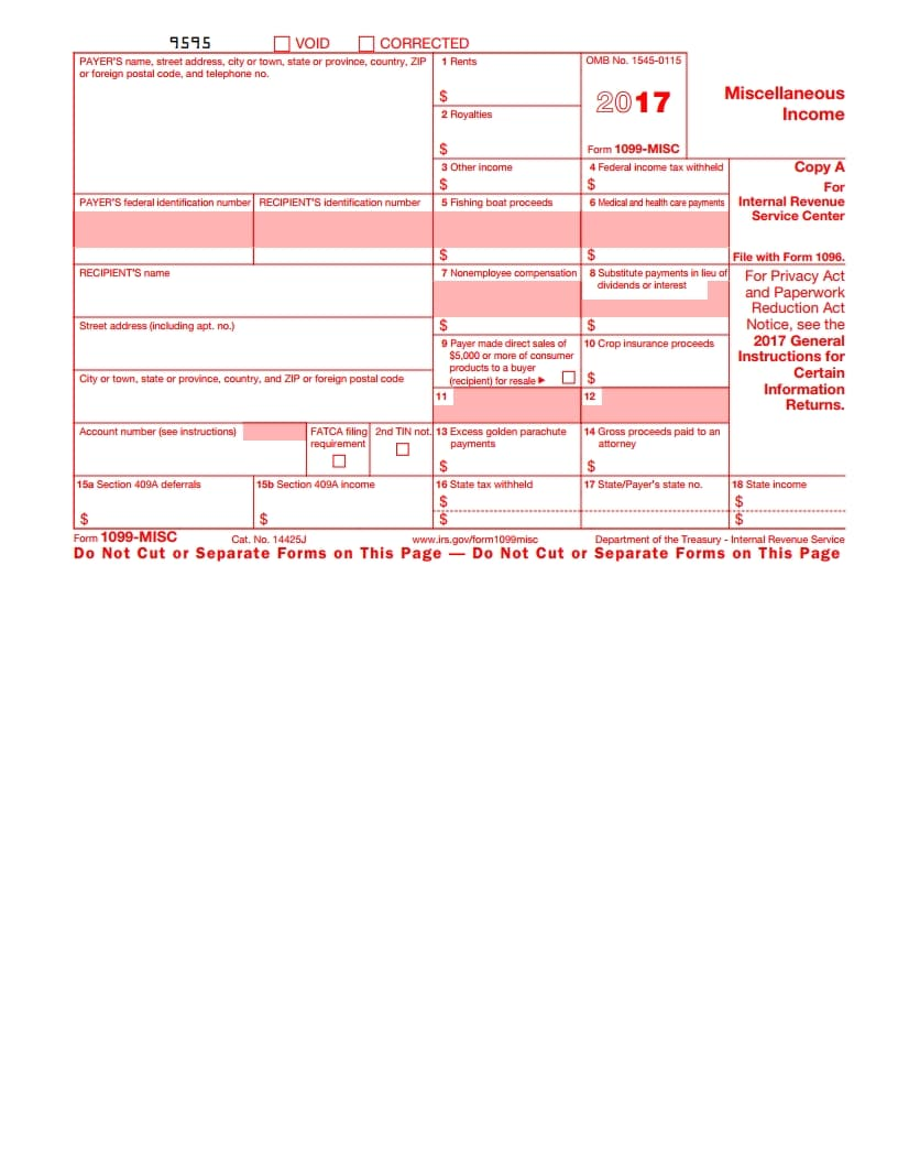 IRS 1099 MISC Form Free Download Create Fill And Print - Free Printable 1099 Form