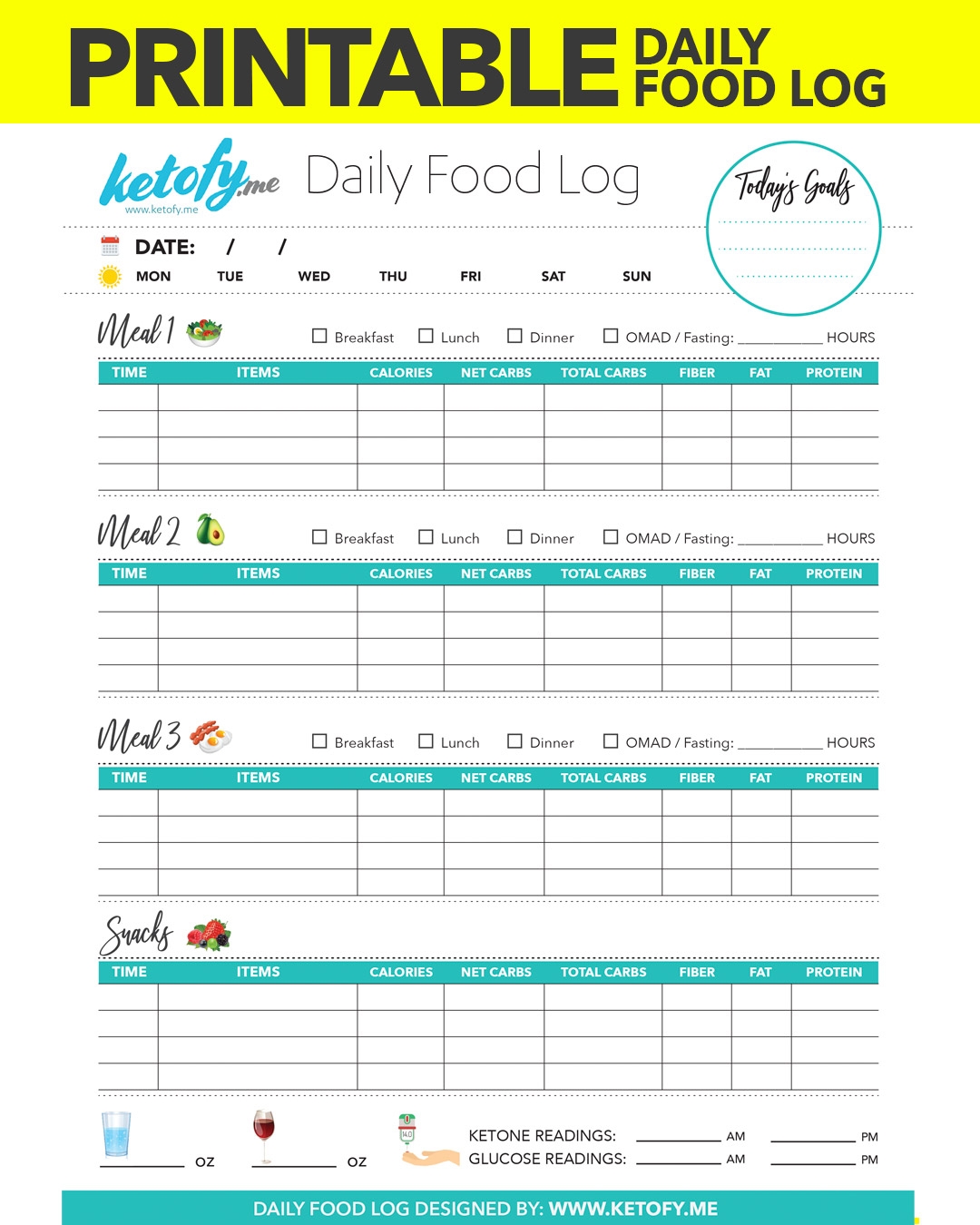 KETO FY ME Cut Carbs Not Flavor Printable Keto Daily Food Log Food Journal Food Diary - Diet Logs Printable Free