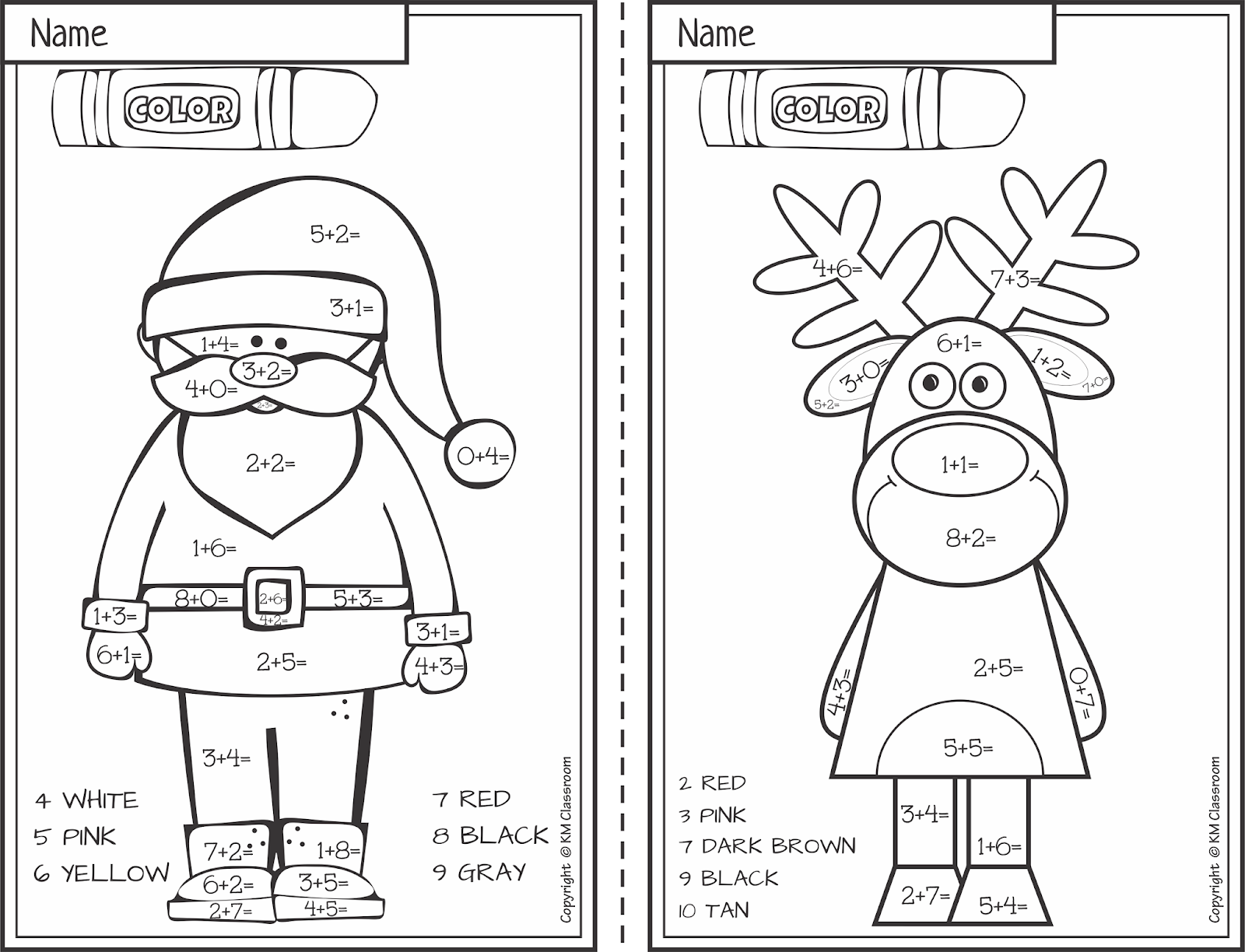 KM Classroom FREE Christmas Color By Number Addition Within 10 - Free Printable Christmas Color By Number Coloring Pages