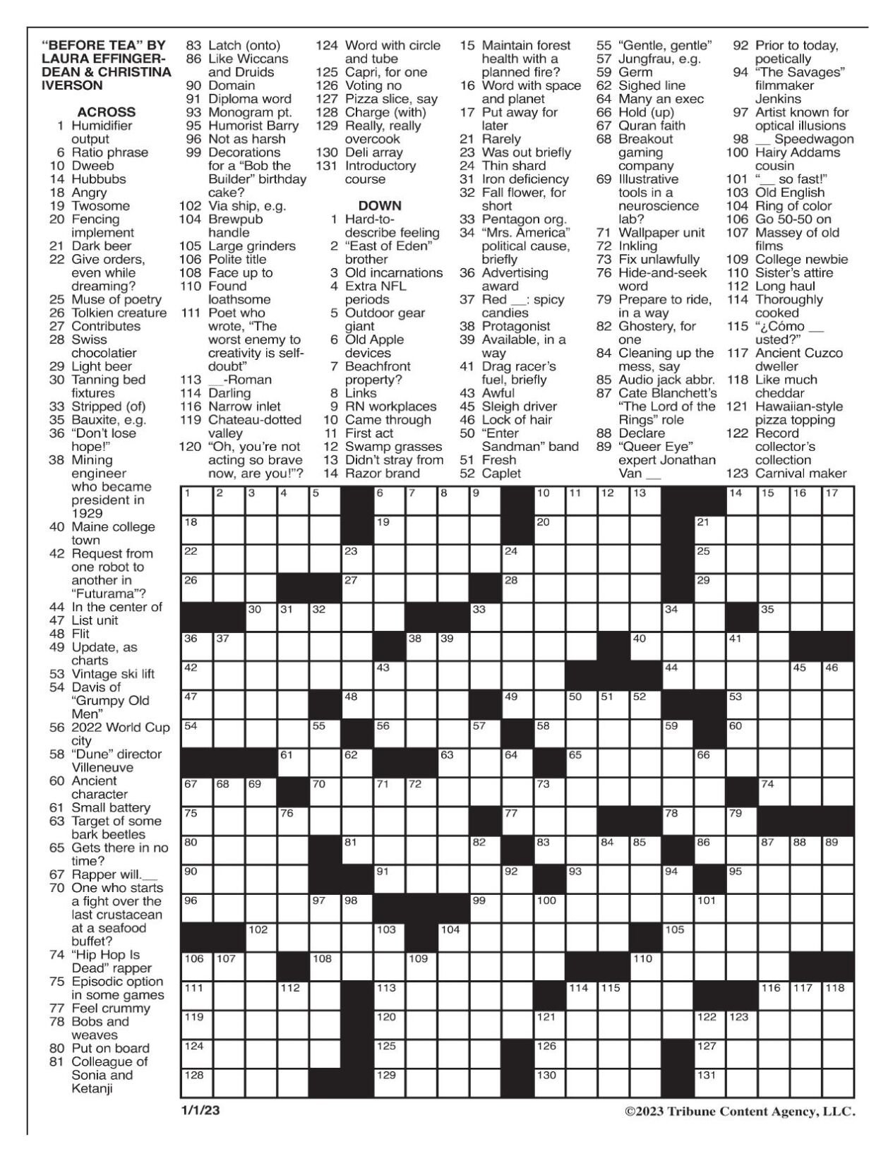 LA Times Crossword Jan 1 2023 Crosswords Yakimaherald - Free La Times Crossword Printable
