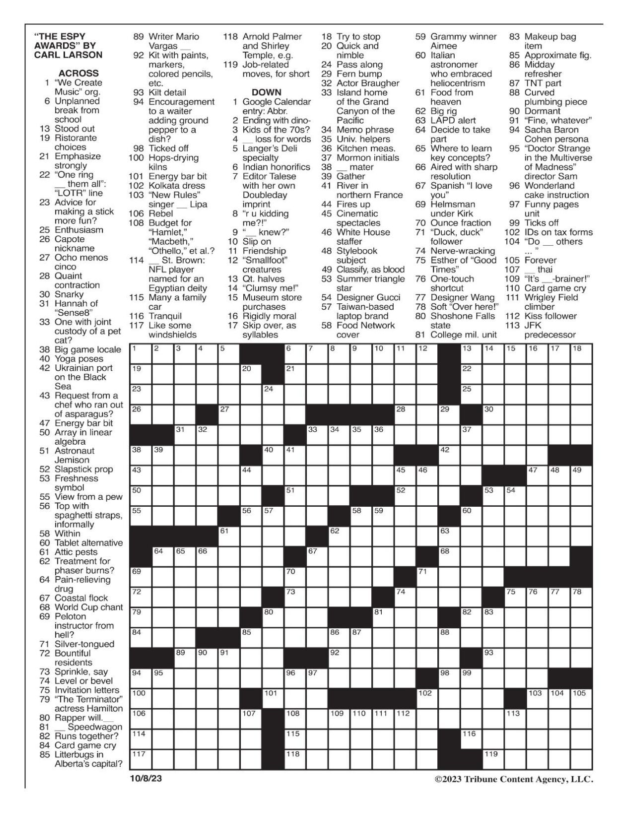 LA Times Crossword Oct 8 2023 Crosswords Yakimaherald - Free La Times Crossword Printable