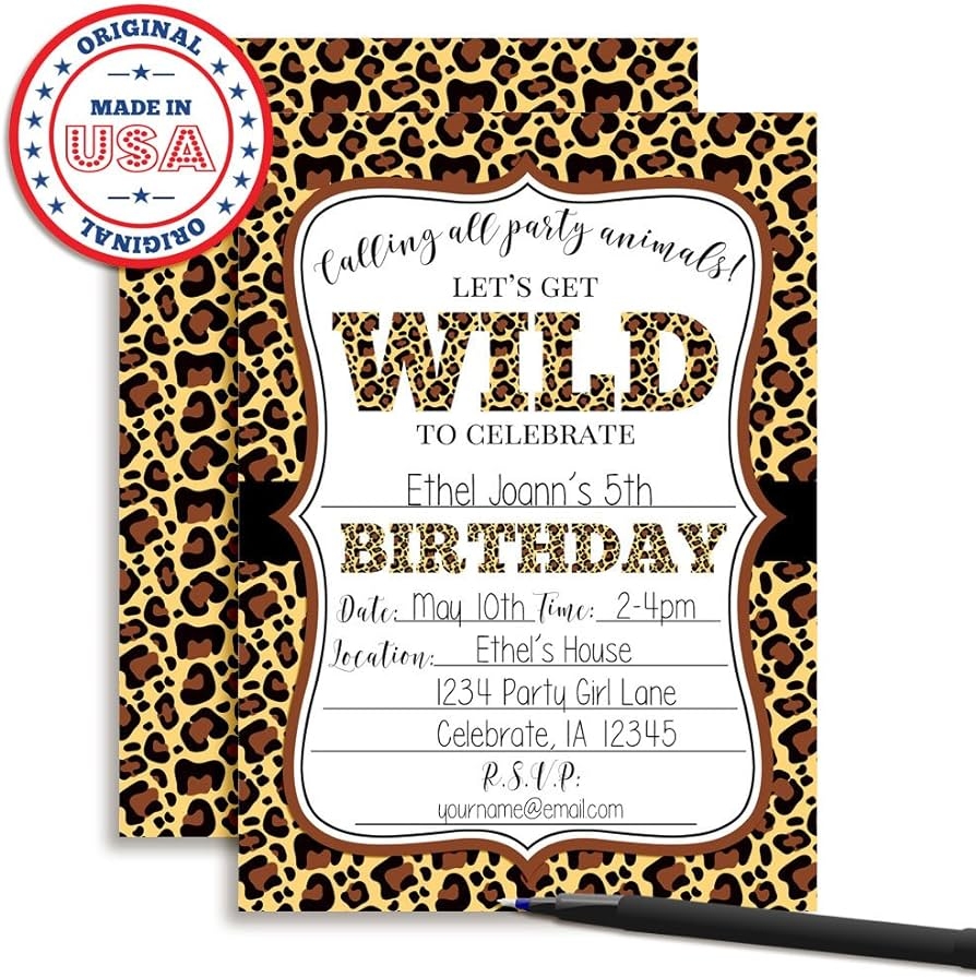 Leopard Print Wild Birthday Party Invitations 20 5 x7 Fill In Cards With Twenty White Envelopes By AmandaCreation Perfect For Teen And Tween Birthdays Even Adults Home Kitchen Amazon - Free Printable Cheetah Birthday Invitations