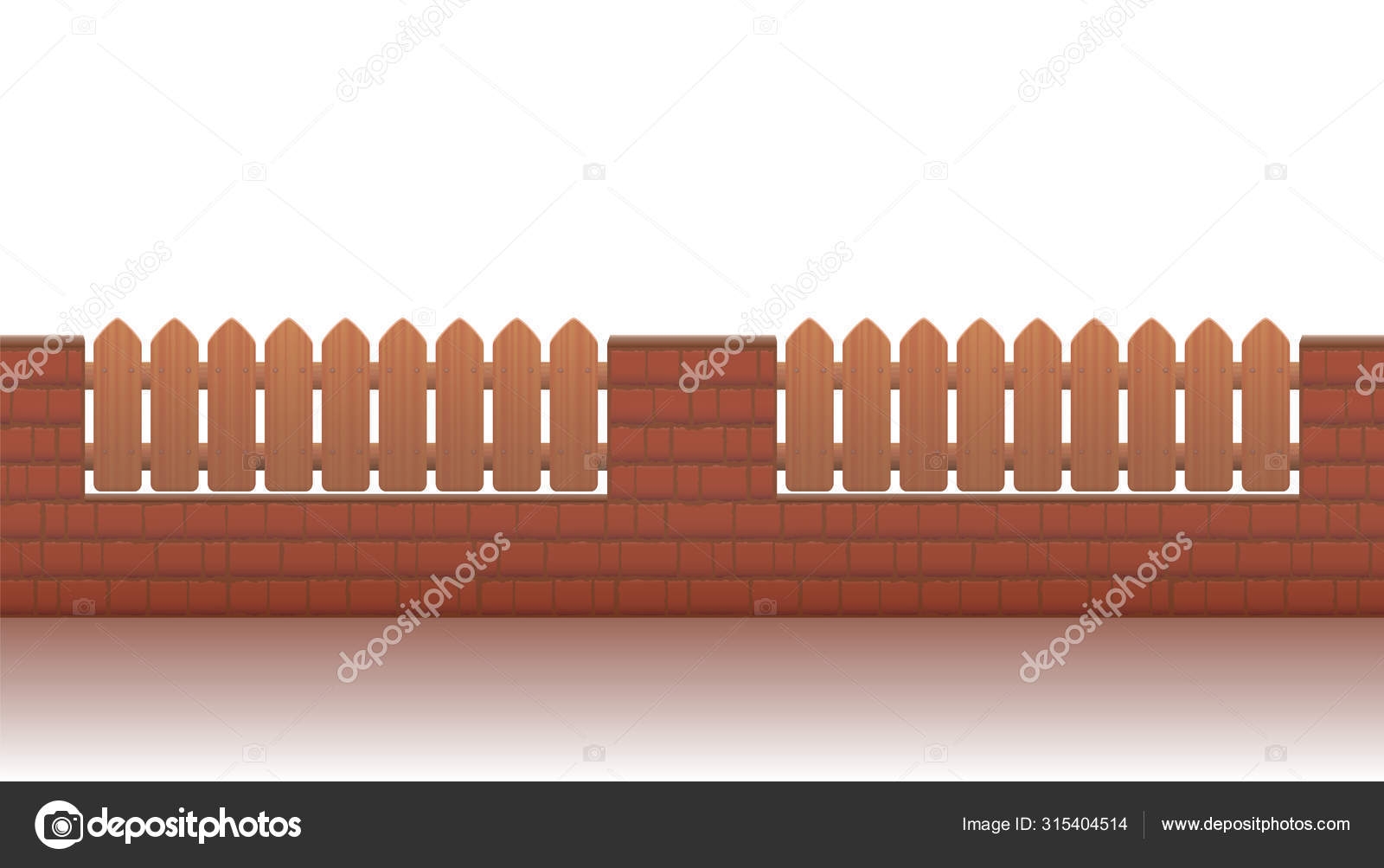 Low Brick Wall With Little Wooden Fence Seamless Extendable Isolated Vector Illustration On White Background Stock Vector By Furian 315404514 - Free Printable Brick Paper Cloture