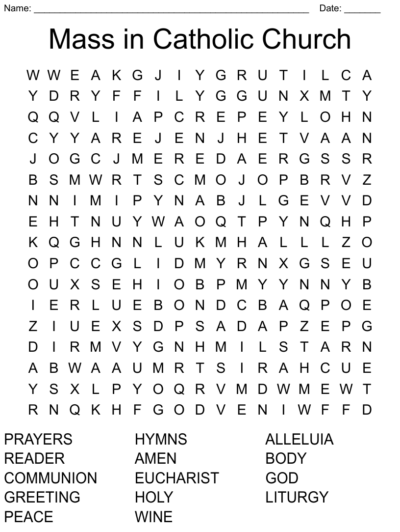 Mass In Catholic Church Word Search WordMint - Free Printable Catholic Word Search