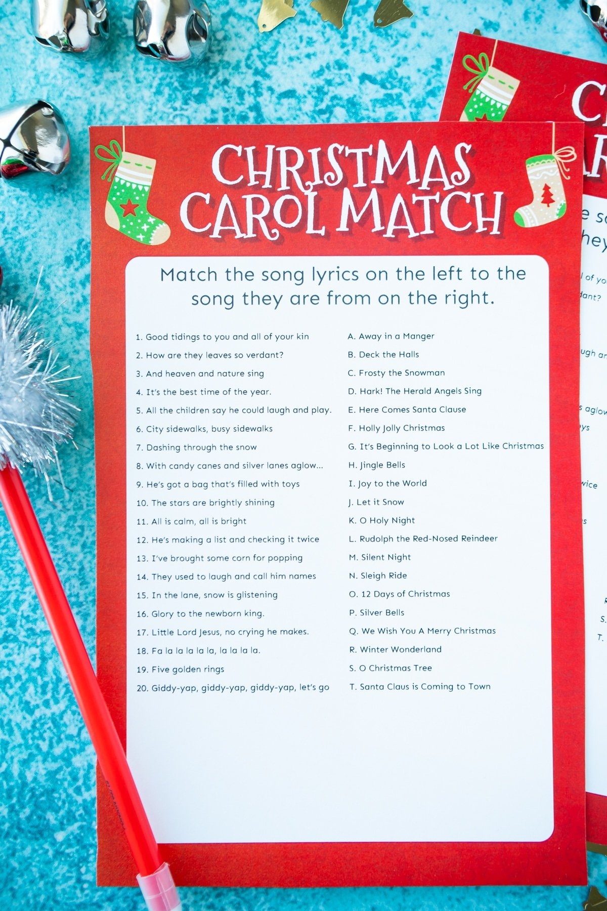 Match The Christmas Carol Game Free Printable Play Party Plan - Christmas Song Lyrics Game Free Printable