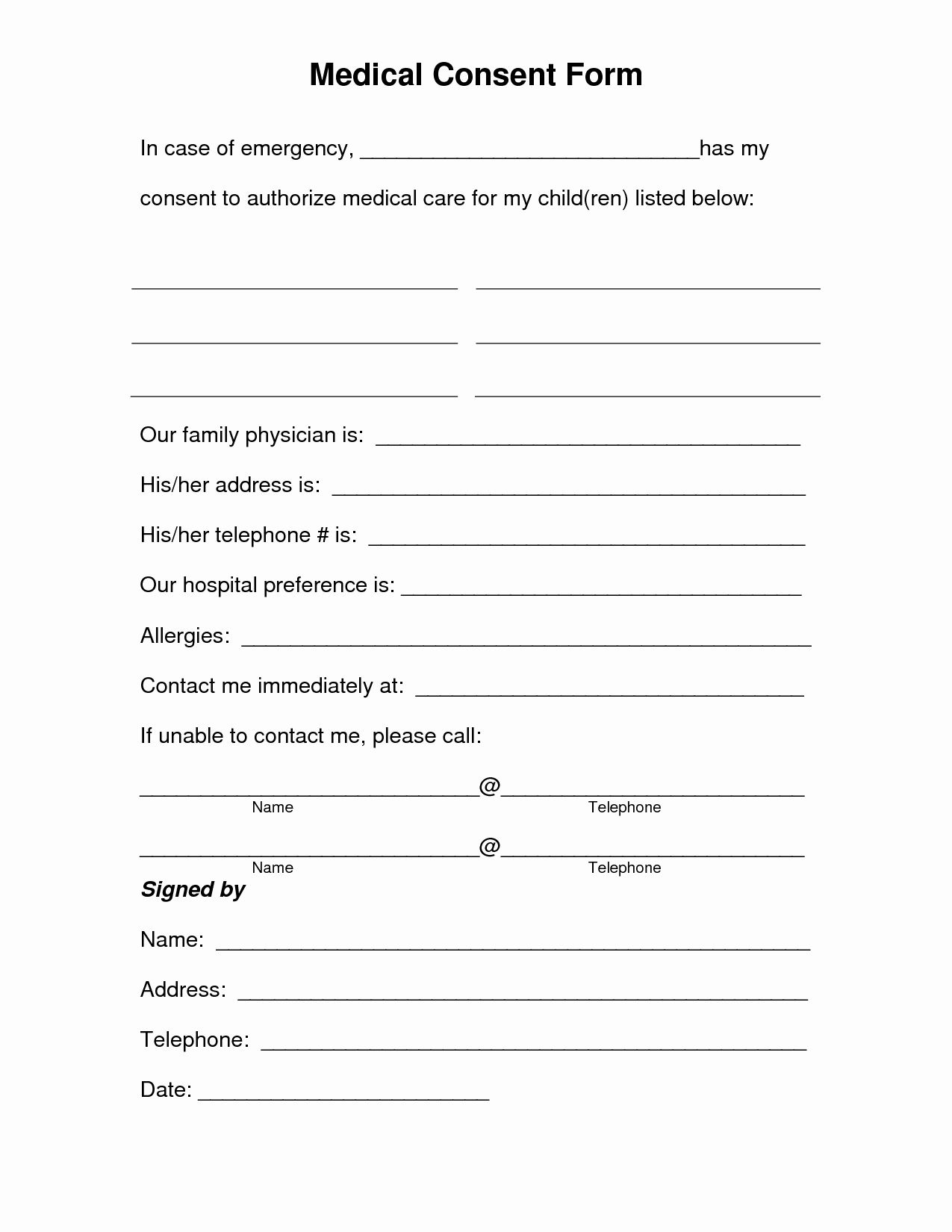 Medical Procedure Consent Form Template Best Of Free Printable Medical Consent Form Child Travel Consent Form Children s Medical Travel Consent Form - Free Printable Child Medical Consent Form