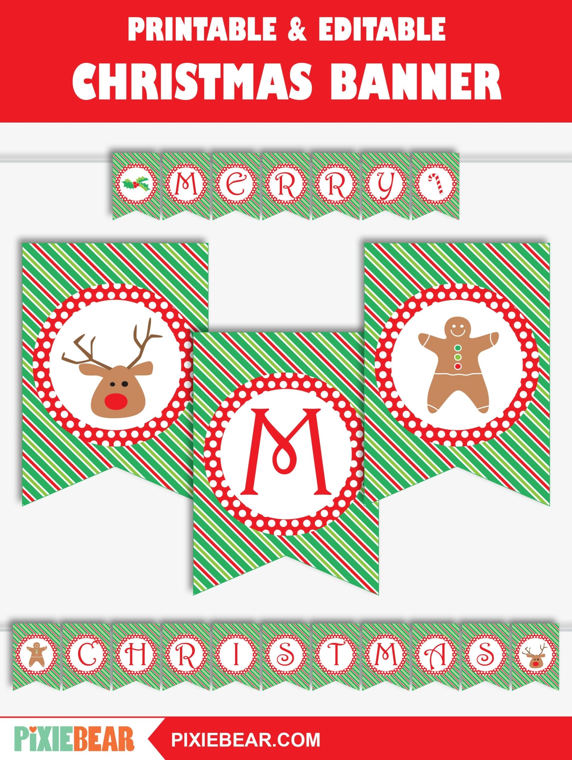 Merry Christmas Banner Printable Christmas Party Banner Christmas Bunting Christmas Garland Christmas Birthday Banner Instant Download Etsy - Free Printable Christmas Banner