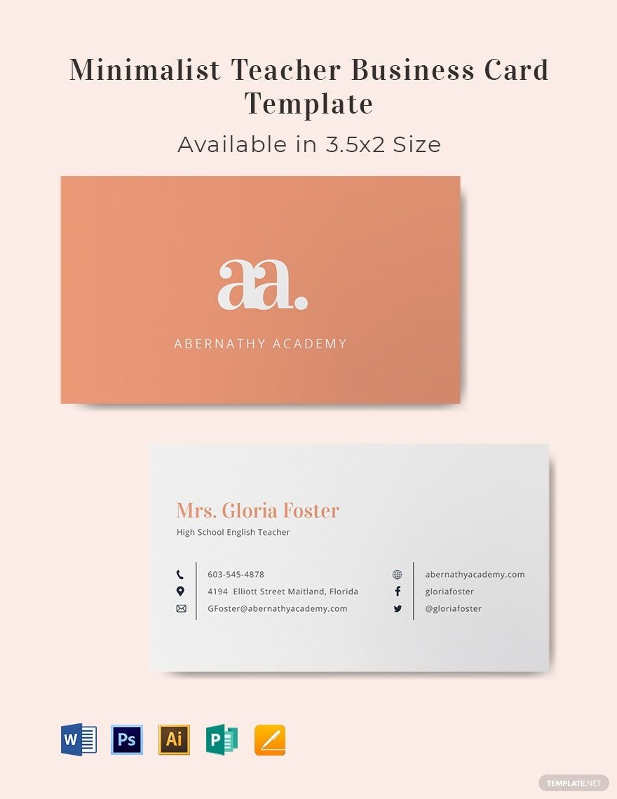 Minimal Teacher Business Card Template In PSD Illustrator Word Pages Publisher Google Docs Download - Free Printable Business Card Templates For Teachers