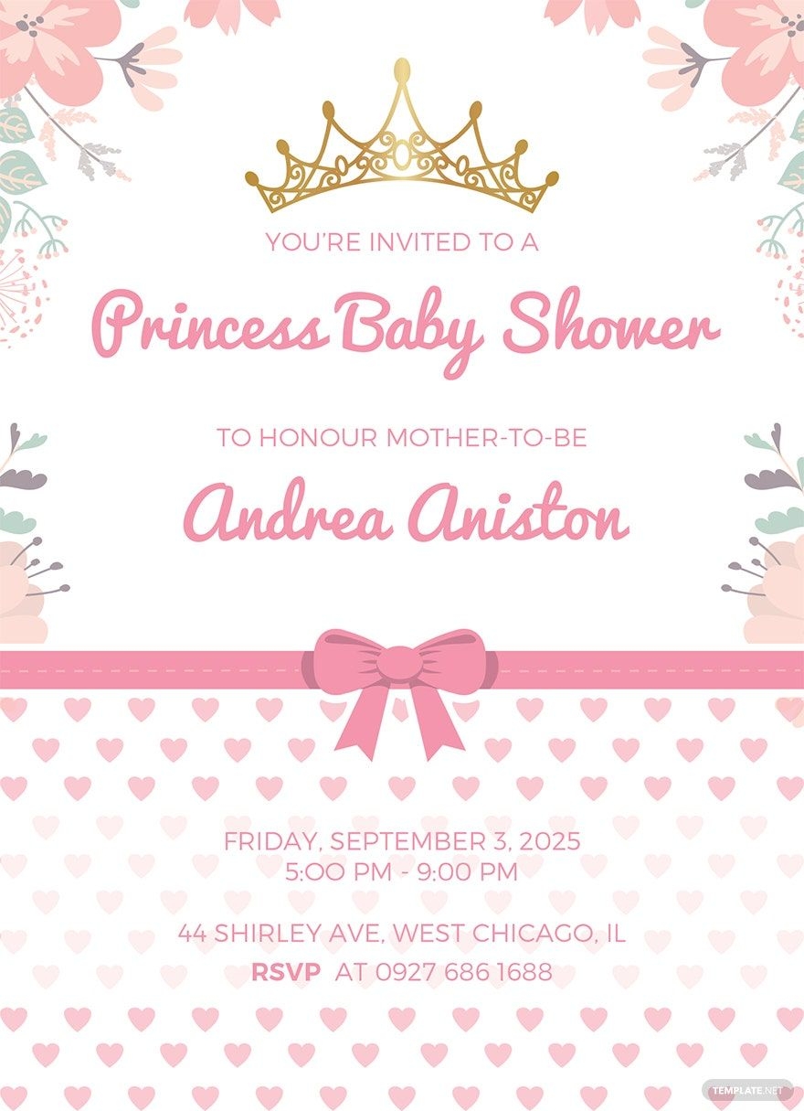 Modern Princess Baby Shower Invitation Template In Publisher Word Pages PSD Illustrator Google Docs Download Template - Free Baby Shower Invitation Maker Online Printable