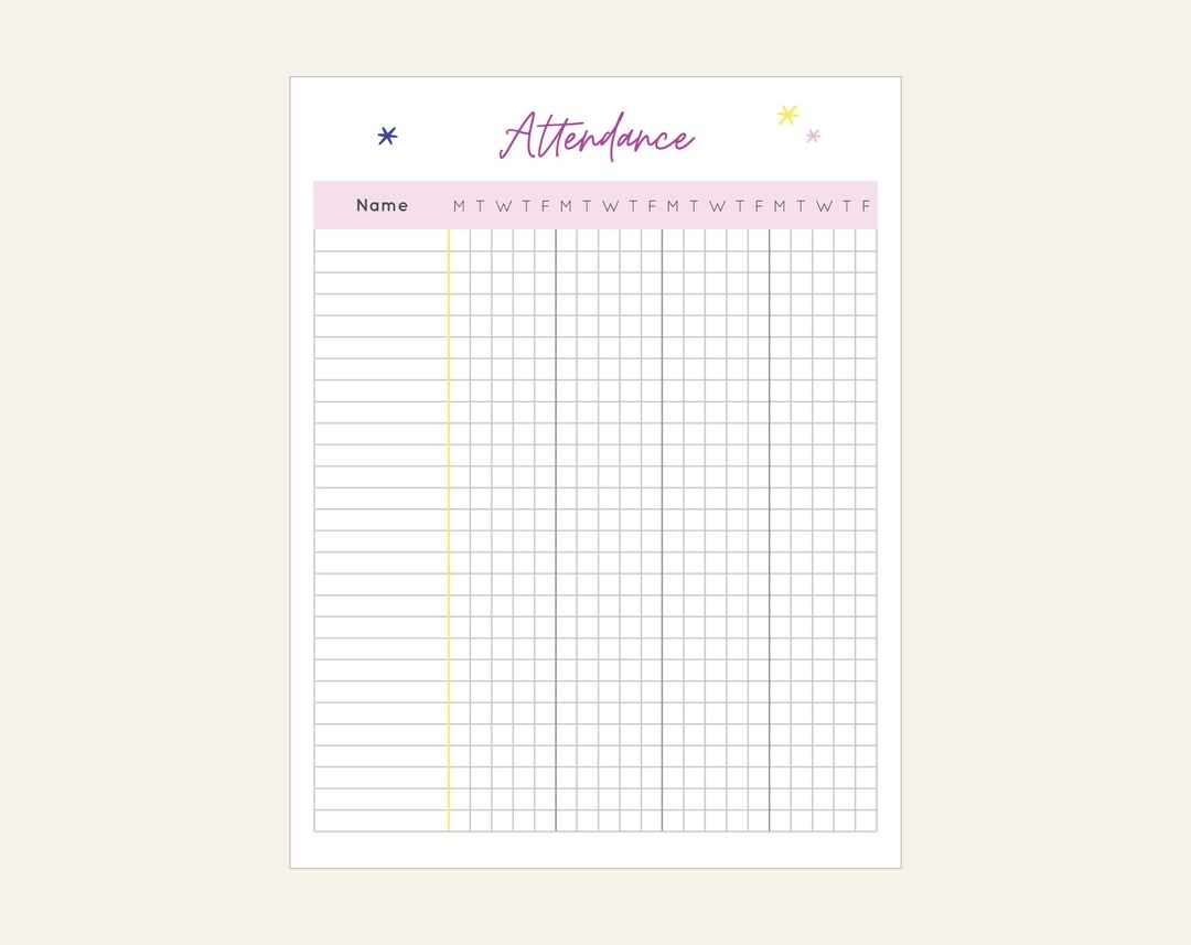 Monthly Attendance Sheet For Teachers Prints For Classroom Substitute Sub Kid Student Organizer Class Stationery Printable Resources Etsy - Free Printable Attendance Forms For Teachers