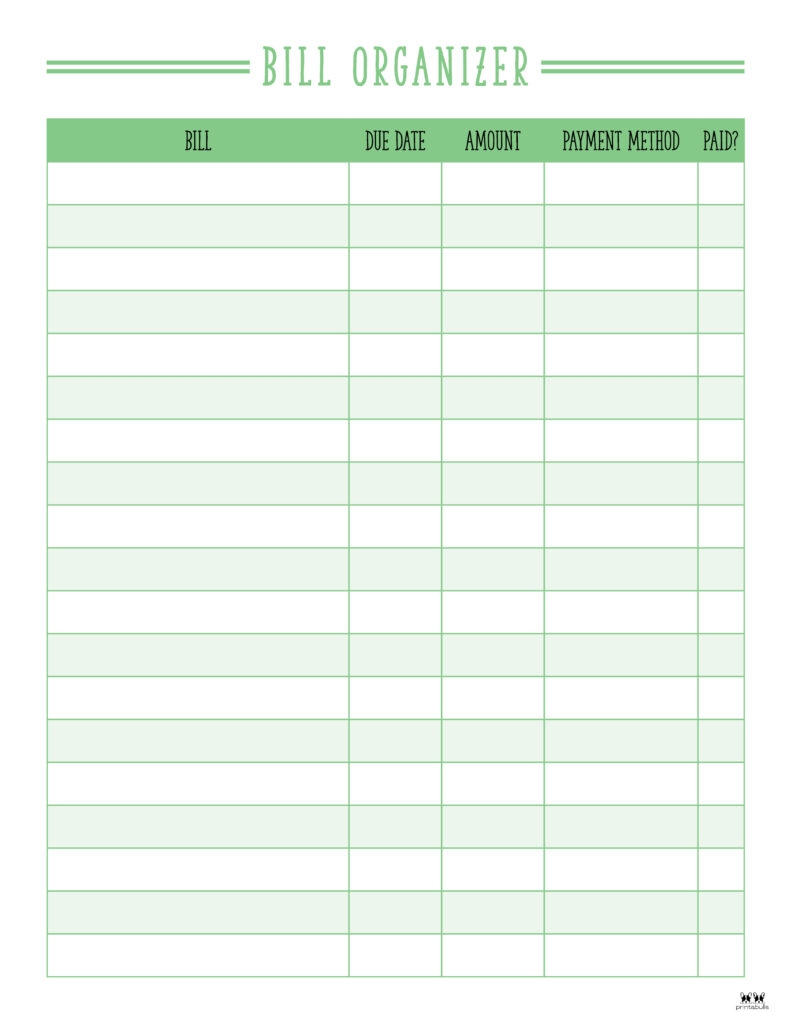 Monthly Bill Organizers 18 Free Printables Printabulls - Free Printable Bill Payment Schedule