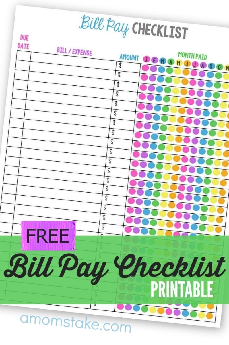 Monthly Bill Payment Checklist A Mom s Take - Free Printable Bill Pay Checklist