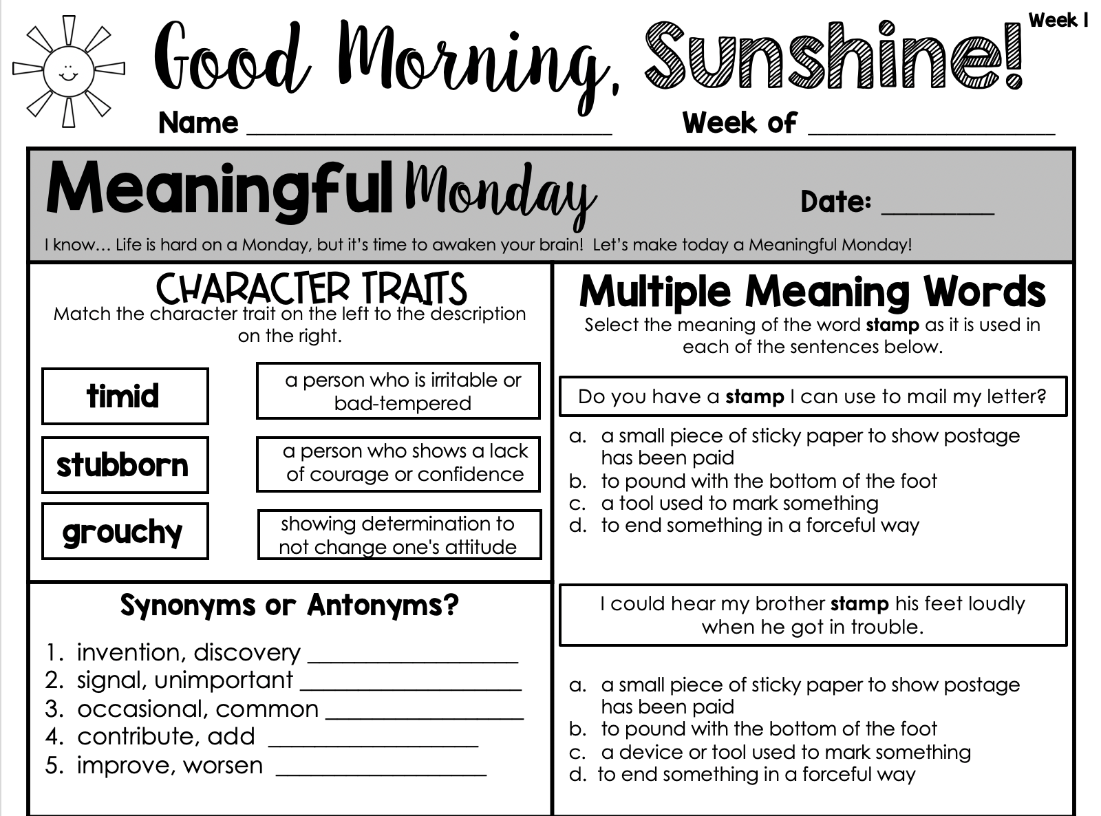 Morning Work That Works Free Download The Literacy Loft - Free Printable 4th Grade Morning Work