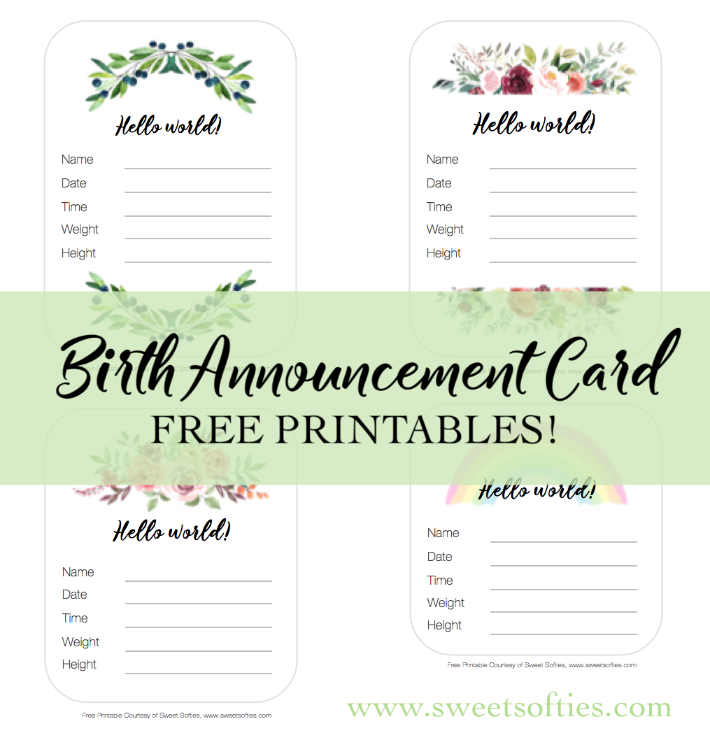 Newborn Baby Birth Announcement Cards FREE Printables Sweet Softies - Free Printable Baby Announcement Templates