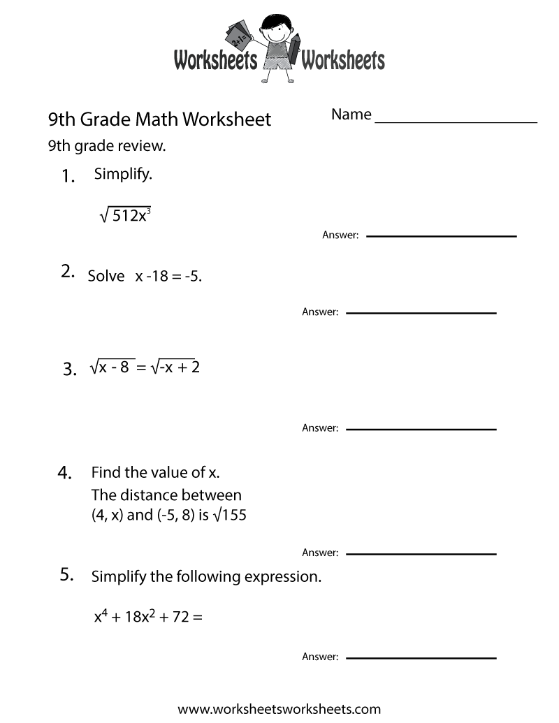 Ninth Grade Math Practice Worksheet Worksheets Worksheets - 9th Grade Algebra Worksheets Free Printable