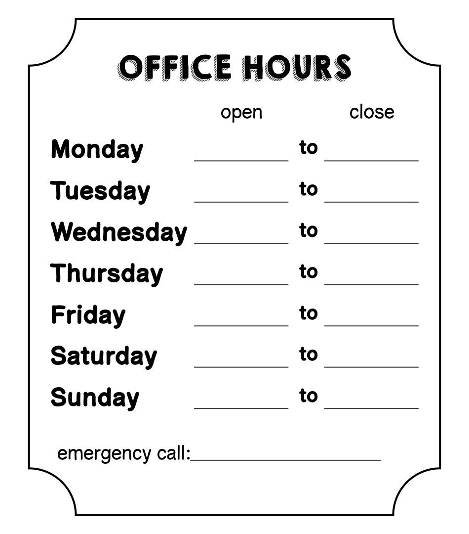 Office Hours Sign Template Printable Business Hours Sign Word Template Sign Templates - Free Printable Business Hours Sign