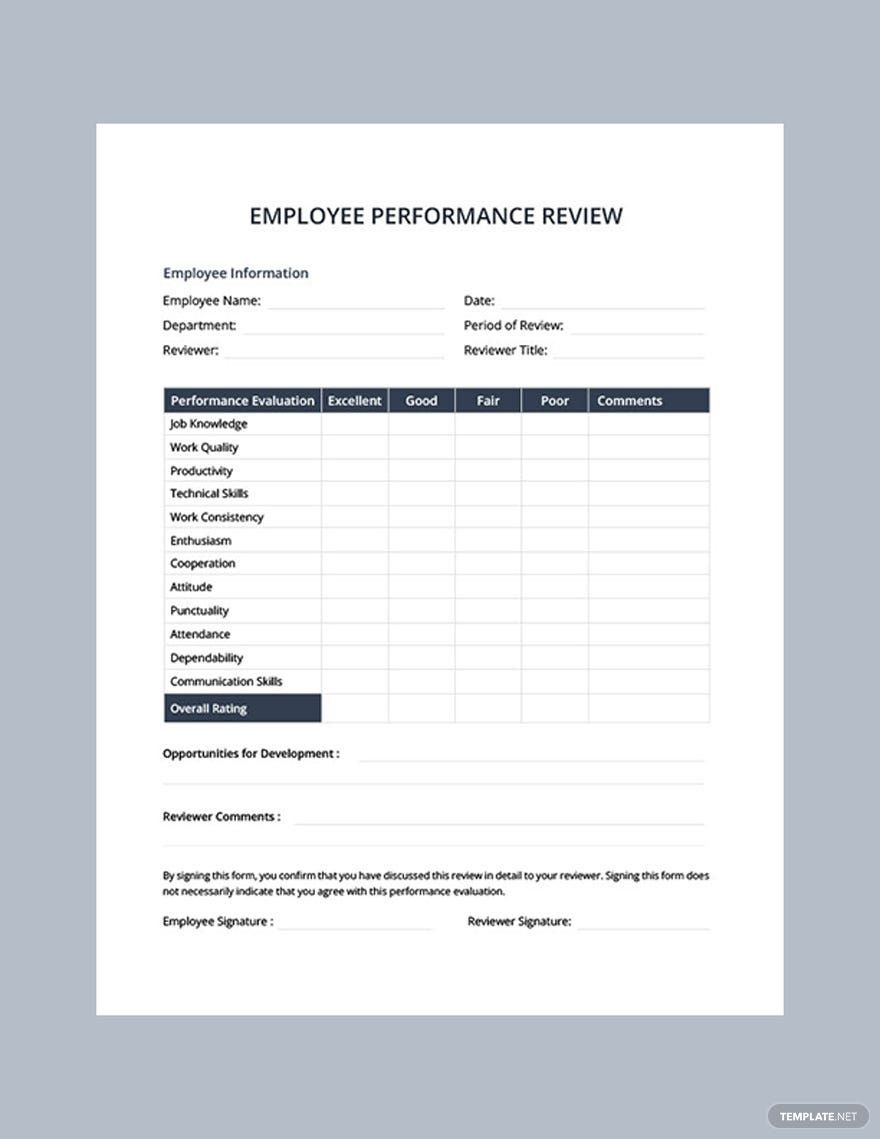 Performance Evaluation Template In Pages Word PDF Google Docs Download Template - Free Employee Self Evaluation Forms Printable