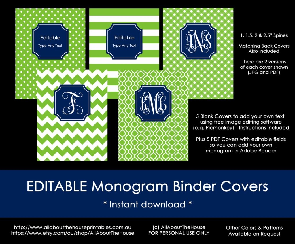 Personalising Editable Monogram Binder Covers - Free Printable Monogram Binder Covers