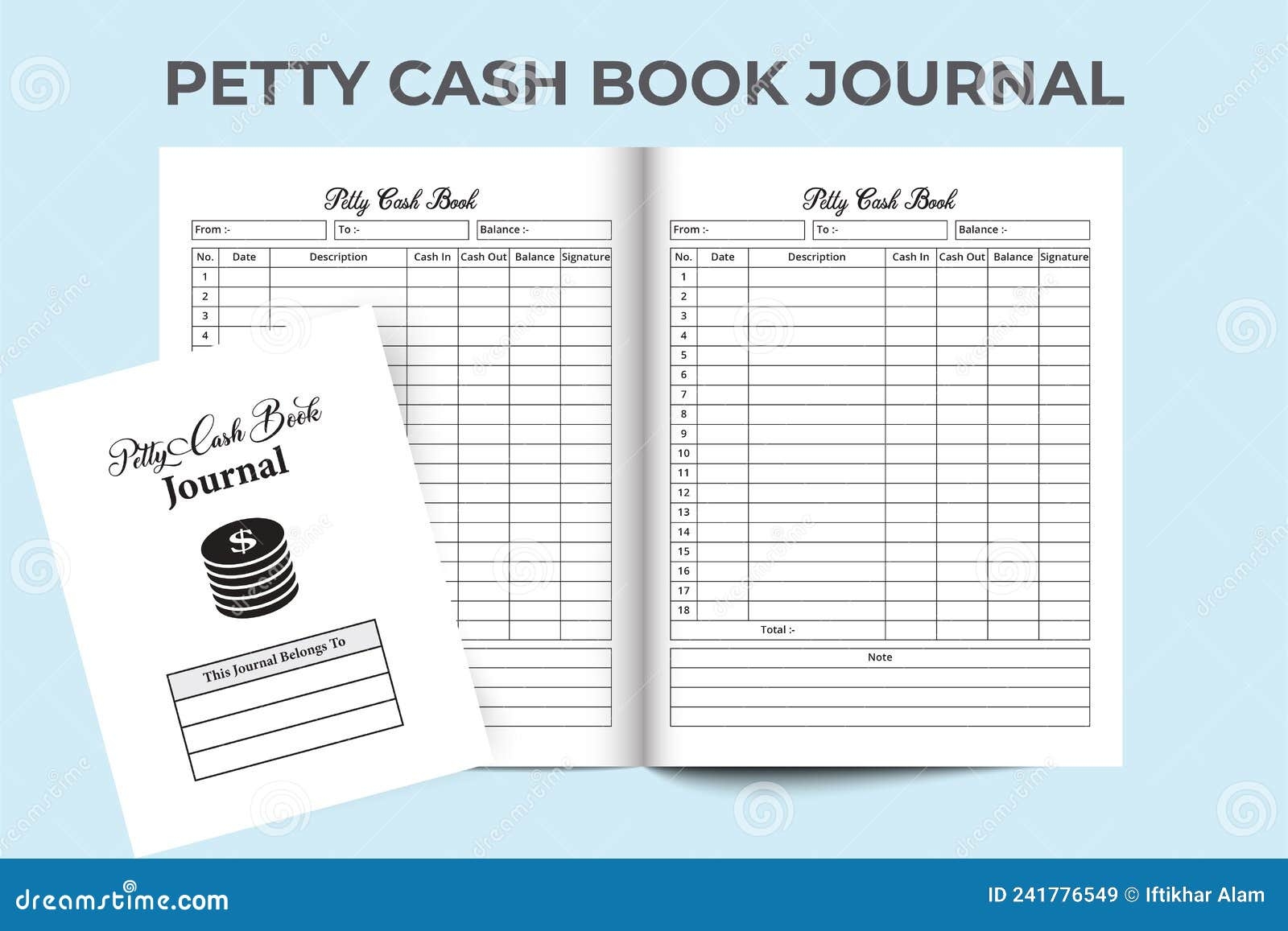 Petty Cash Book Journal KDP Interior Business Cashes In And Out Tracker Notebook Template Stock Vector Illustration Of Notebook Paper 241776549 - Free Cash Book Template Printable