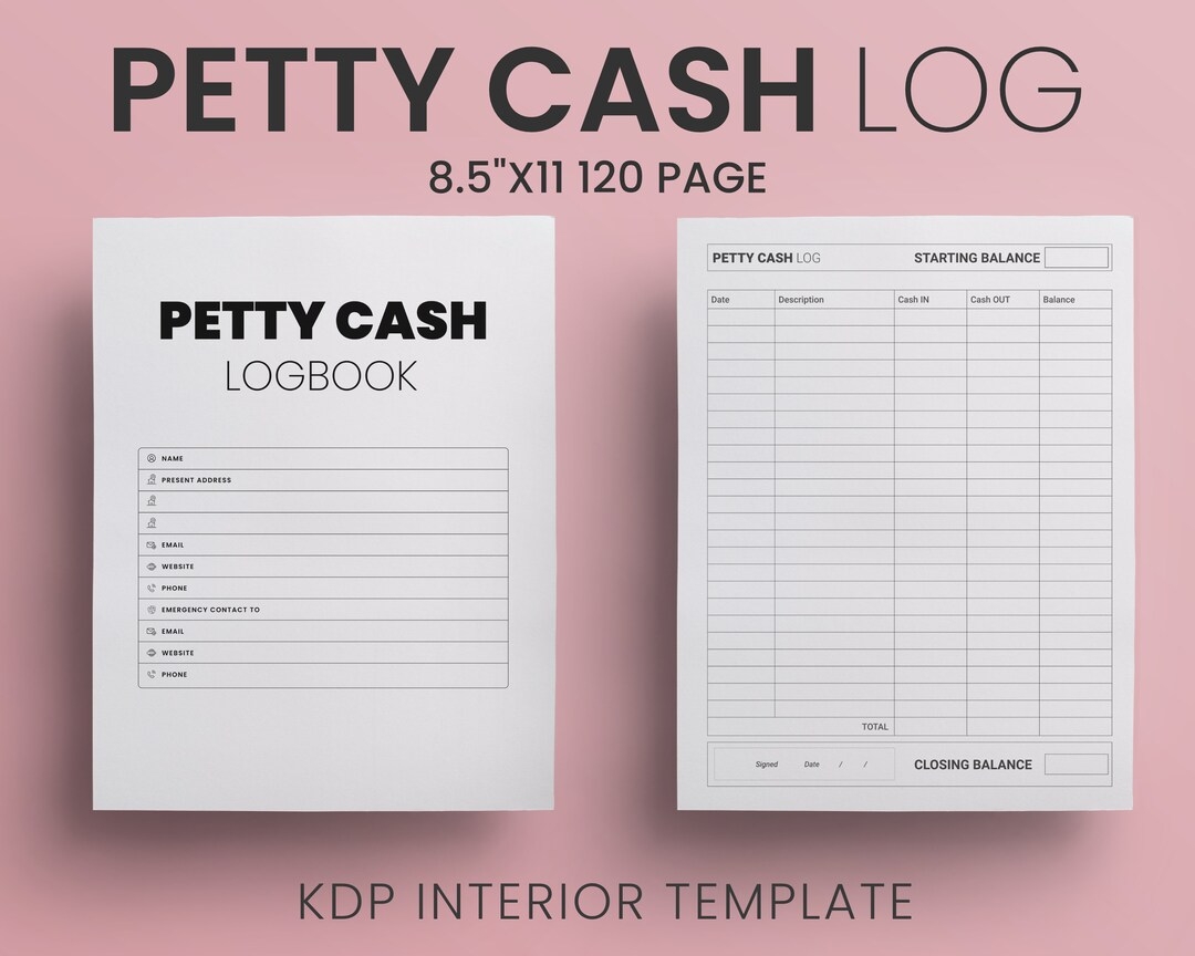 Petty Cash Log Business Planner 8 5X11 Inches Ready To Upload PDF Commercial Use KDP Interiors Template Low Content Book Etsy - Free Cash Book Template Printable