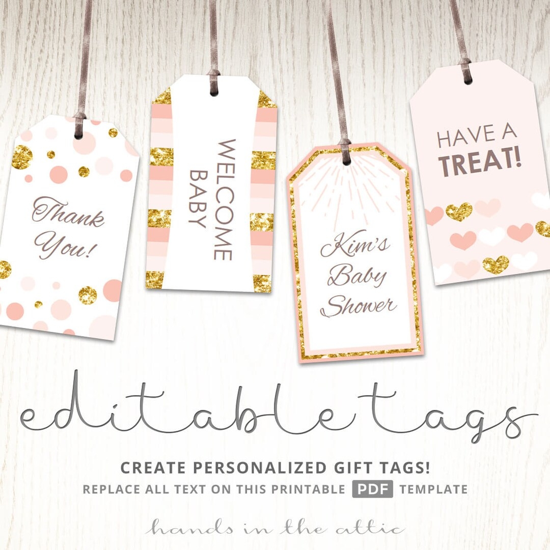 Pink And Gold Gift Tags Editable Party Favor Tags Printable Etsy Norway - Free Printable Baby Shower Gift Tags