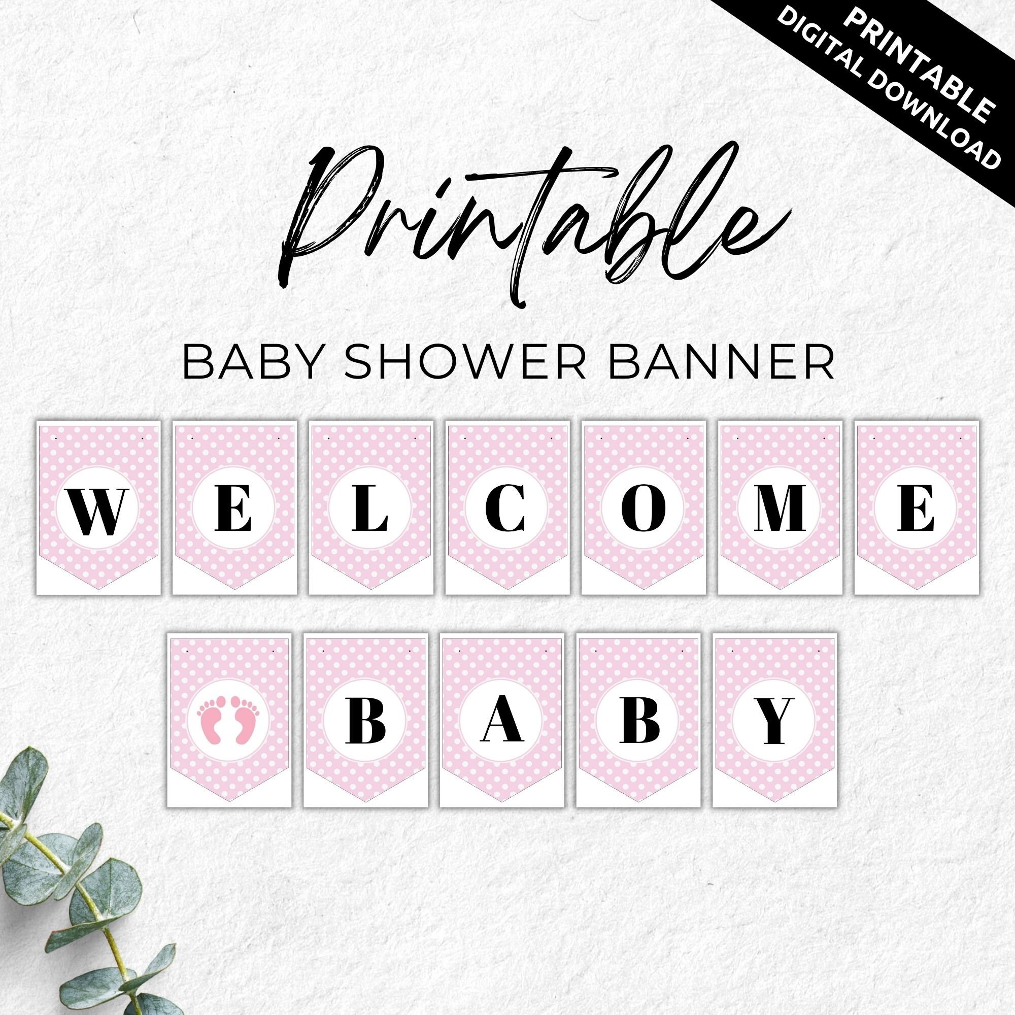Pink Polka Dots Printable Welcome Baby Banner Baby Shower Banner Welcome Baby Sign Shower Decorations Baby Shower D cor Etsy - Baby Girl Banner Free Printable