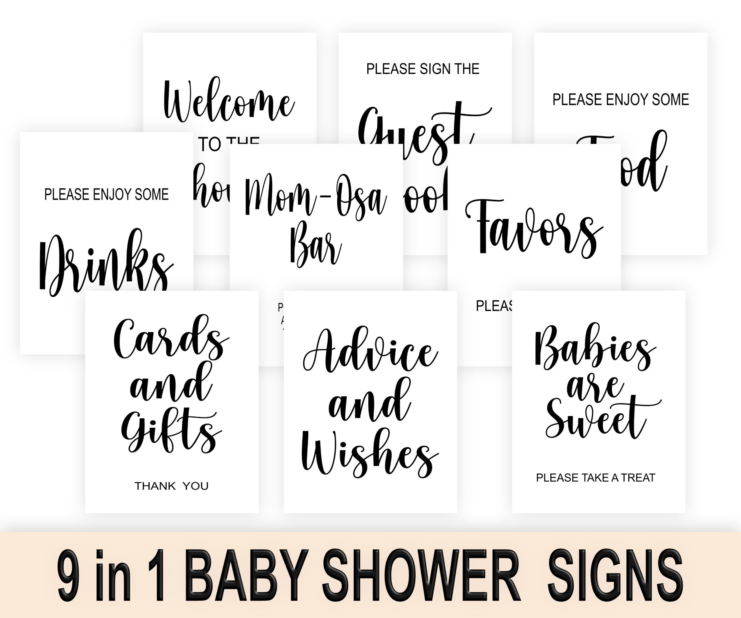 PLAIN WHITE SIGNS BABY SHOWER 9 1 BUNDLE Printables Depot - Free Printable Baby Shower Table Signs