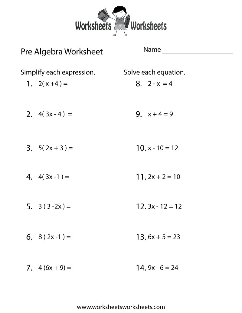 Pre Algebra Review Worksheet Worksheets Worksheets - Free Printable Algebra Worksheets Grade 6