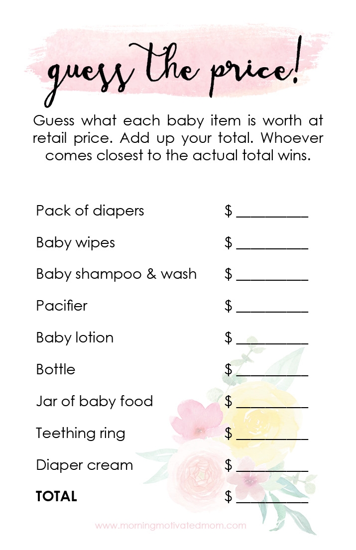 Printable Baby Shower Game Guess The Price Morning Motivated Mom - Free Printable Baby Shower Games With Answers