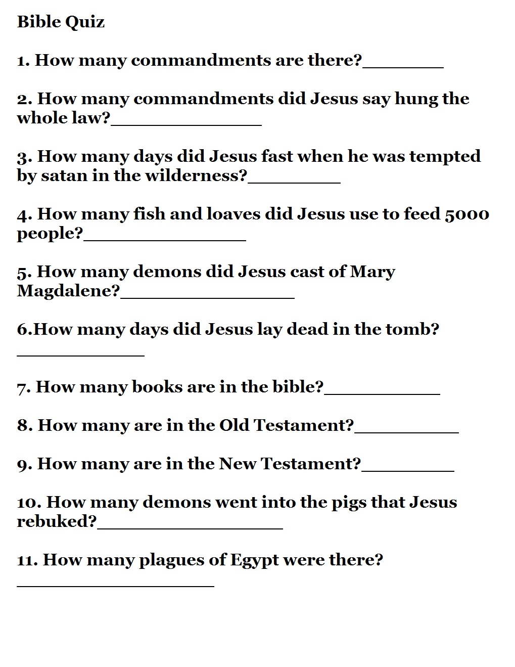 Printable Bible Quizzes - Free Bible Questions and Answers Printable
