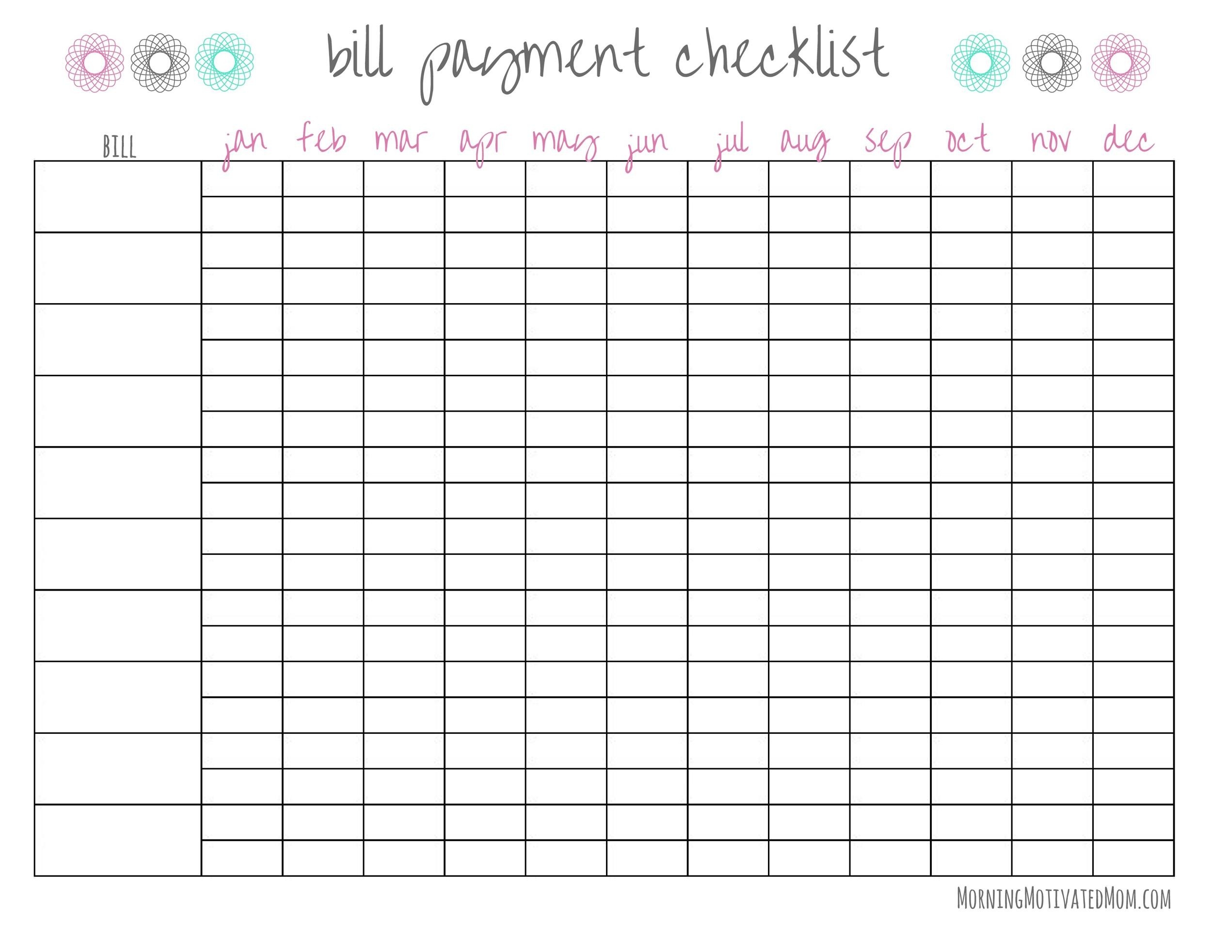 Printable Bill Pay Checklist Template Printable Templates Free - Free Printable Bill Pay Checklist