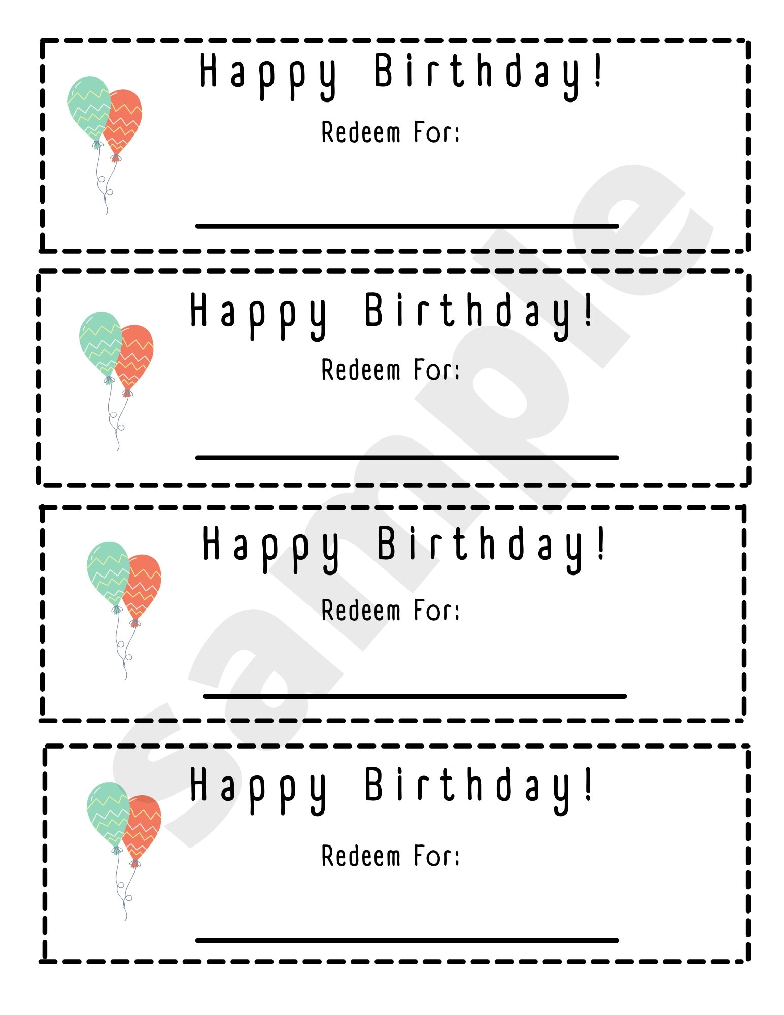 Printable Blank Birthday Coupons Etsy - Free Printable Blank Birthday Coupons