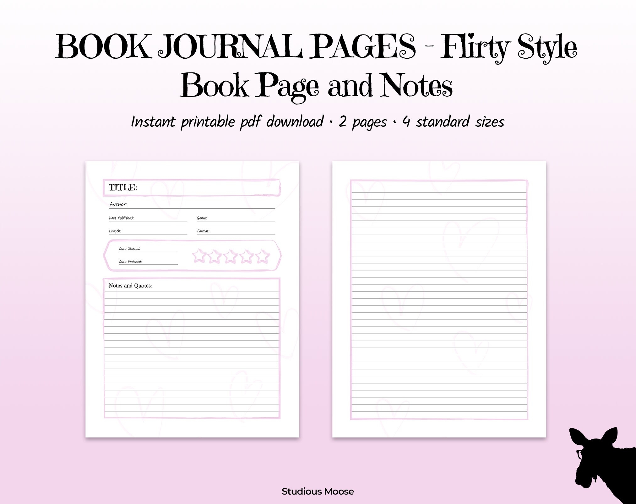 Printable Book Journal Page Flirty Style A Digital PDF Download To Take Notes On Books You ve Read Reading Journal Page Etsy - Free Printable Book Pages