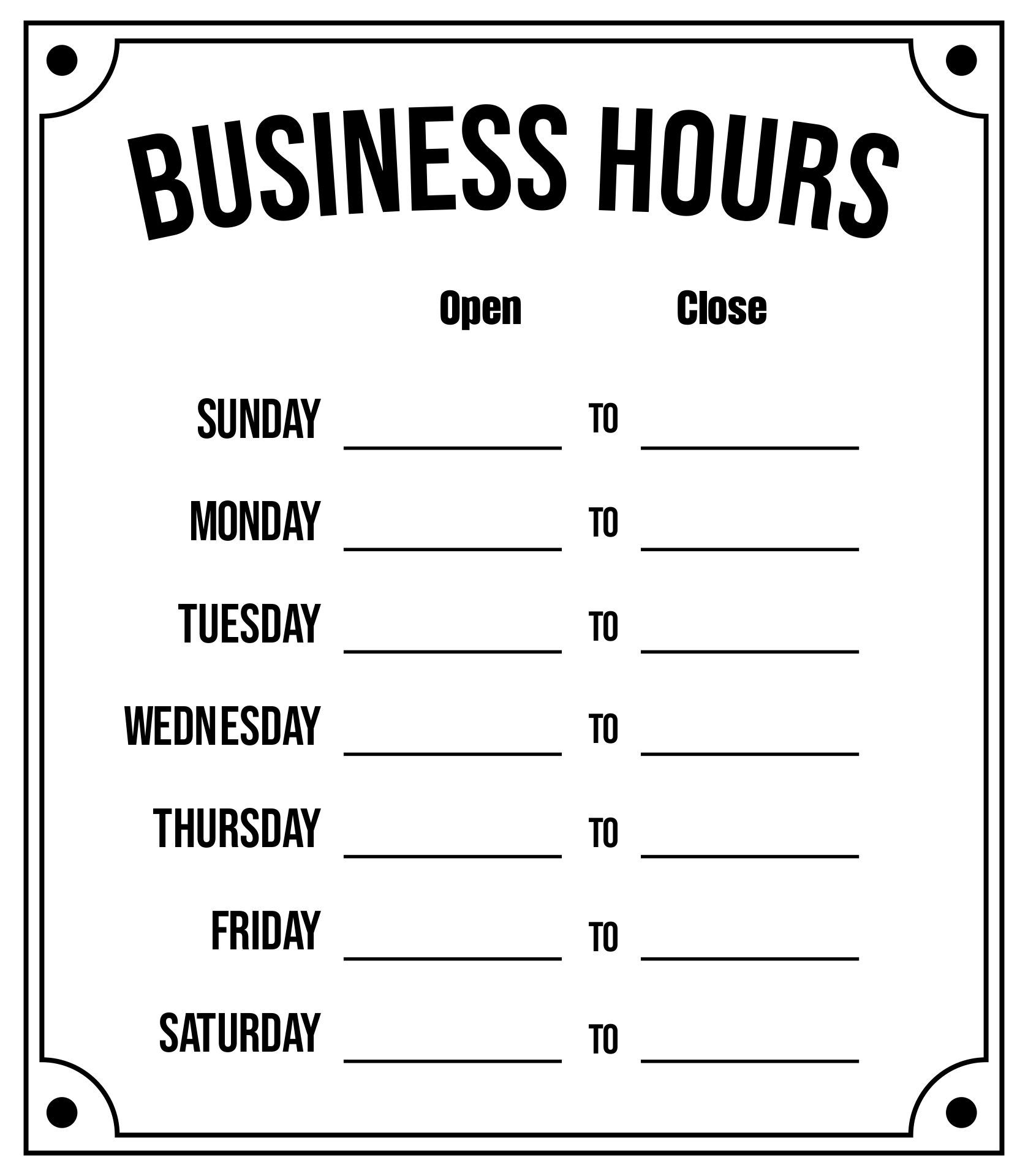 Printable Business Hours Sign Template Free Business Hours Sign Word Template Sign Templates - Free Printable Business Hours Sign