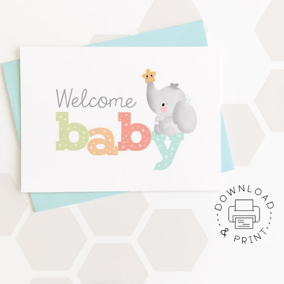Printable Card Welcome Baby Instant Download PDF New Baby Card Baby Shower Card Template Etsy - Free Printable Baby Cards