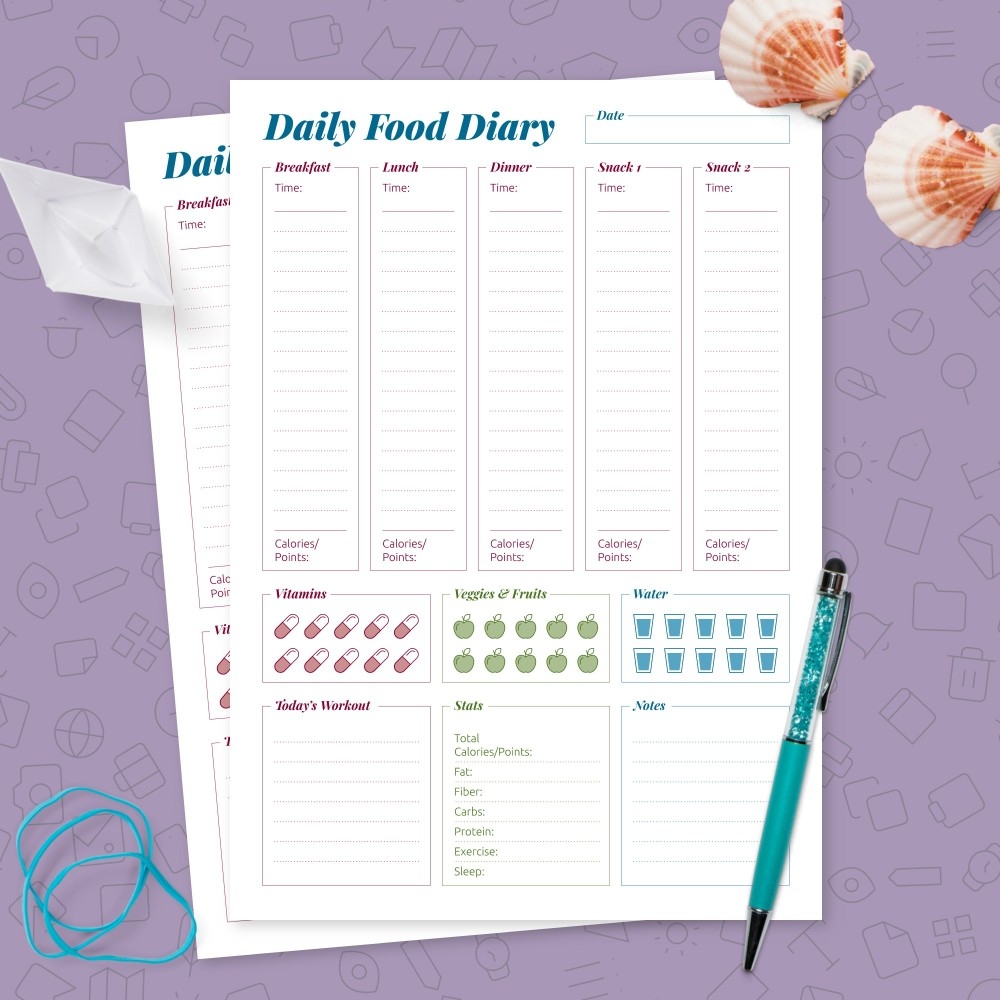Printable Food Diary Templates Download PDF - Diet Logs Printable Free