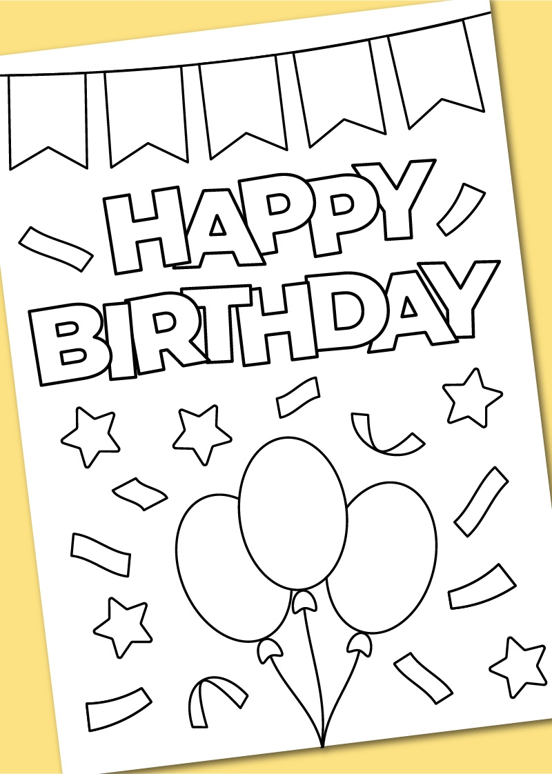 Printable Happy Birthday Coloring Card Chevron Lemon - Free Printable Birthday Cards To Color
