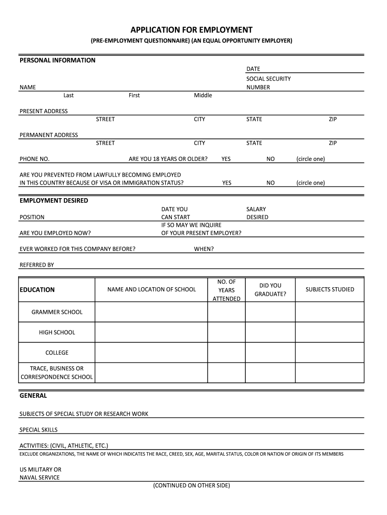 Printable Job Application Fill Out Sign Online DocHub - Application For Employment Form Free Printable