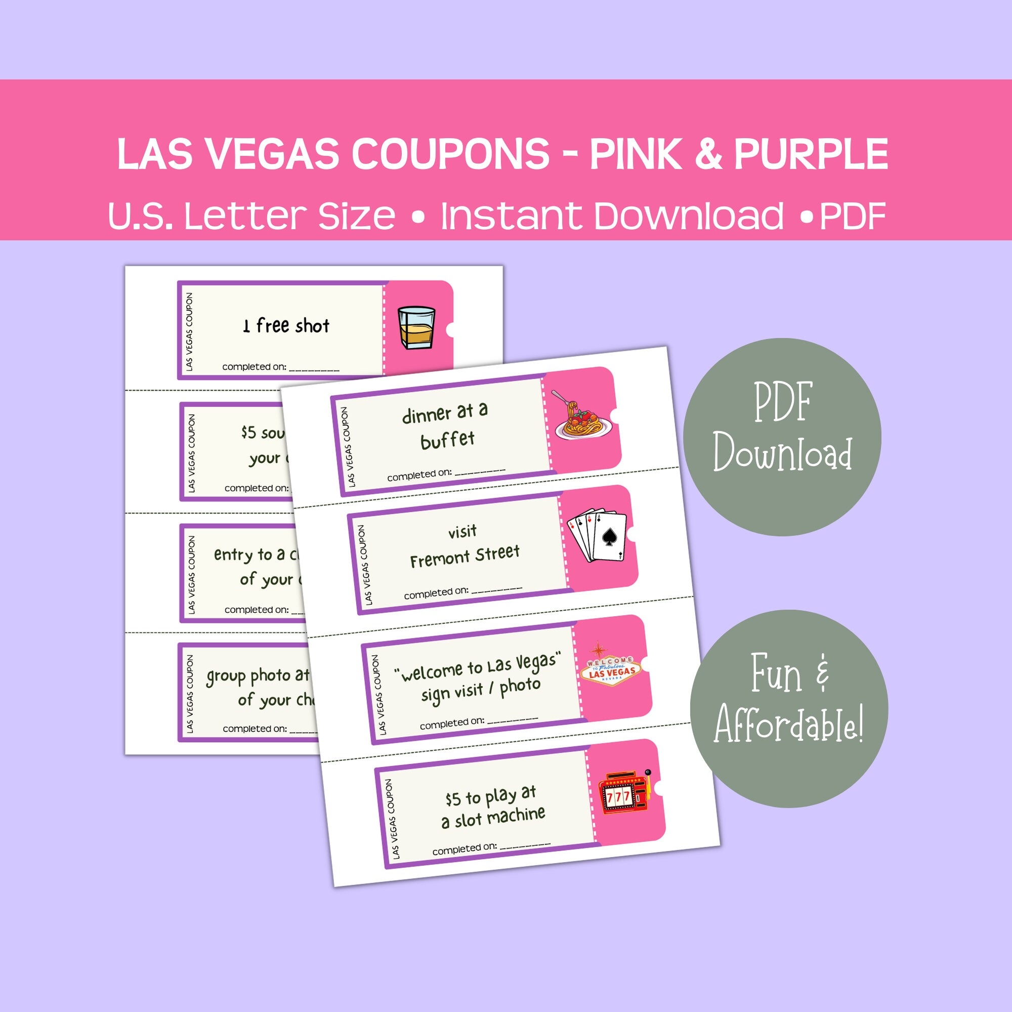 Printable Las Vegas Coupons Pink Purple Fun And Affordable Gift Instant Pdf Download Great For Bachelorette Parties And More Etsy - Free Las Vegas Buffet Coupons Printable