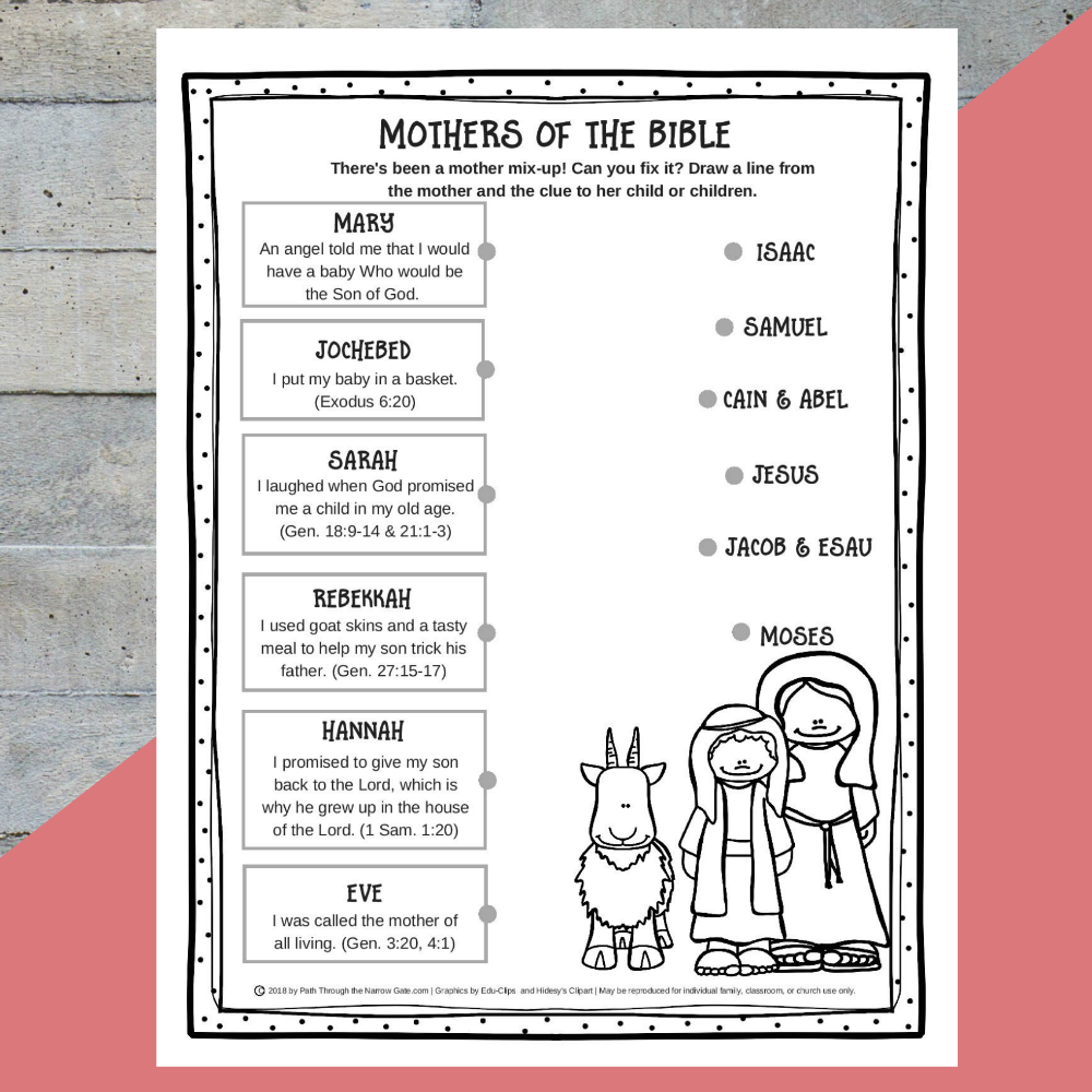Printable Mothers Of The Bible Worksheet Kids Bible Teacher - Free Printable Children's Bible Lessons Worksheets