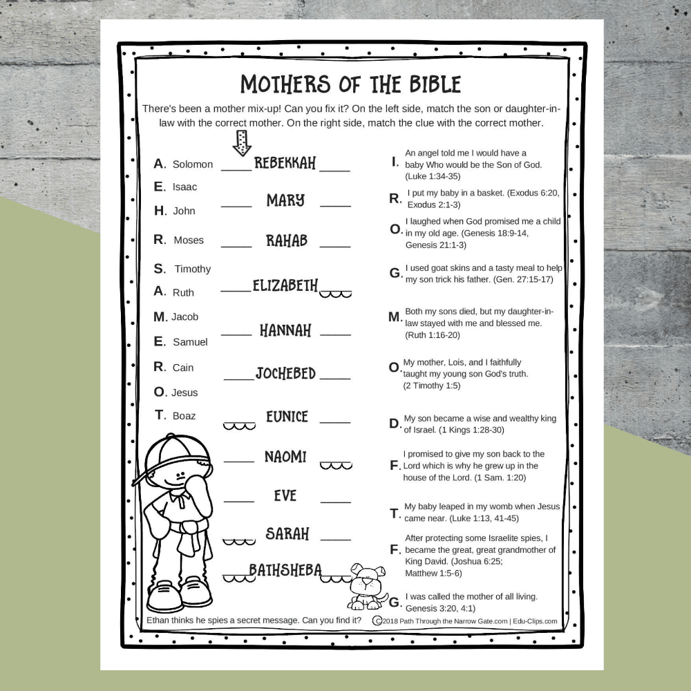 Printable Mothers Of The Bible Worksheet Kids Bible Teacher - Free Printable Children's Bible Lessons Worksheets