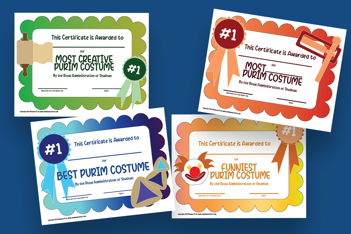 Purim Costume Awards Jewish Moms Crafters - Best Costume Certificate Printable Free