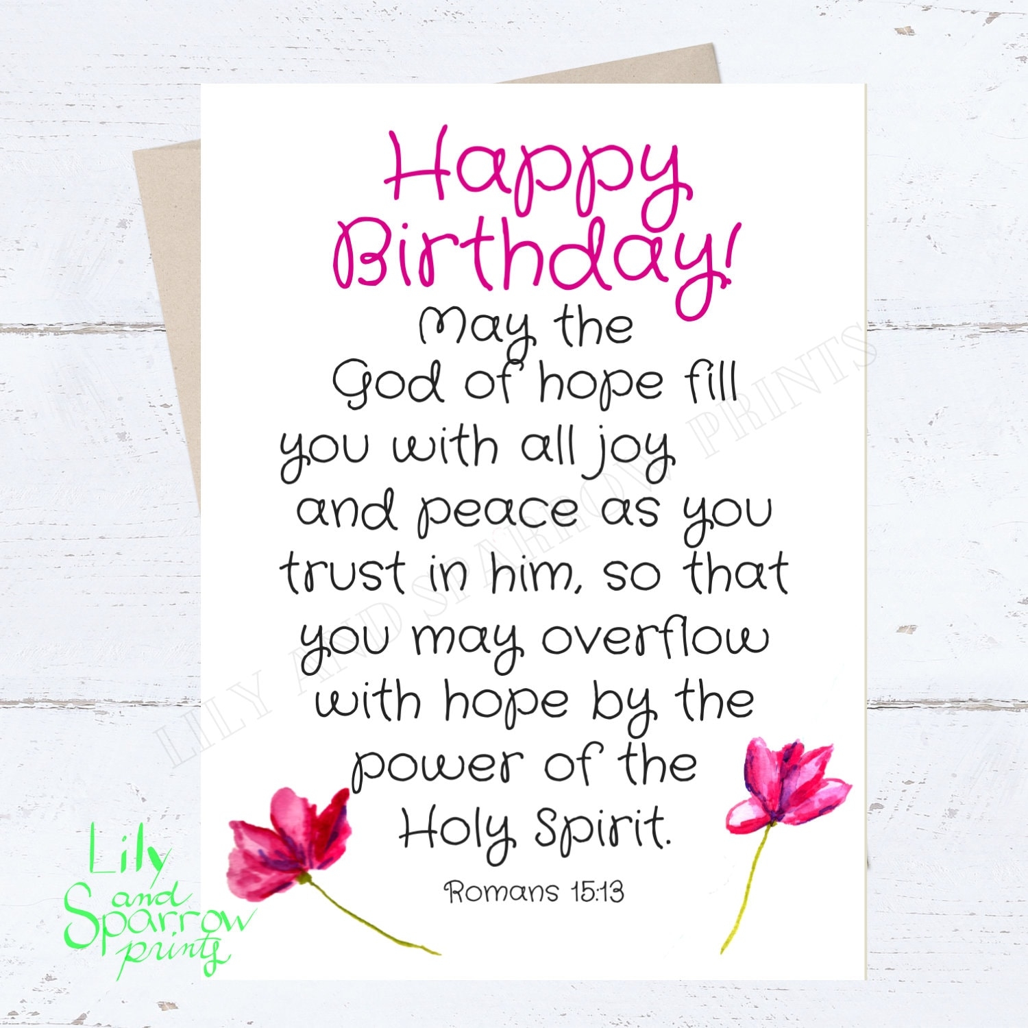 Religious Birthday Card Birthday Card For Her Christian Flowers Card Romans Bible Verse Holy Spirit Card Scripture Peace Hope Trust Etsy - Free Printable Christian Birthday Greeting Cards