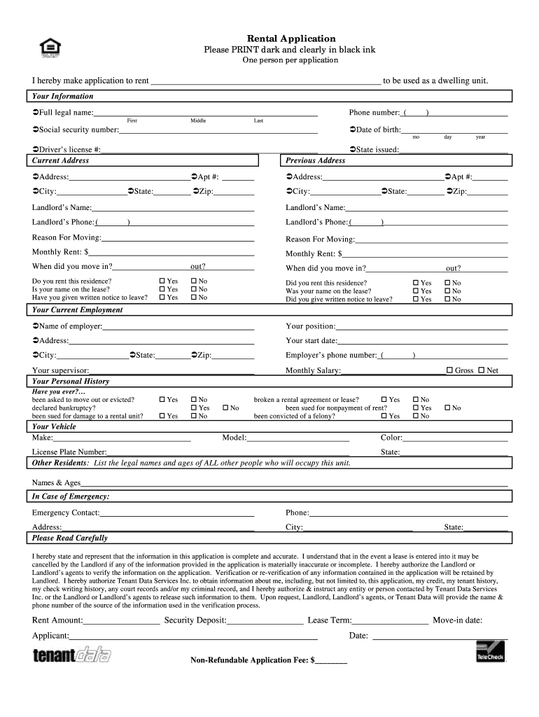 Rental Application Form Fill Online Printable Fillable Blank PdfFiller - Free Online Printable Applications