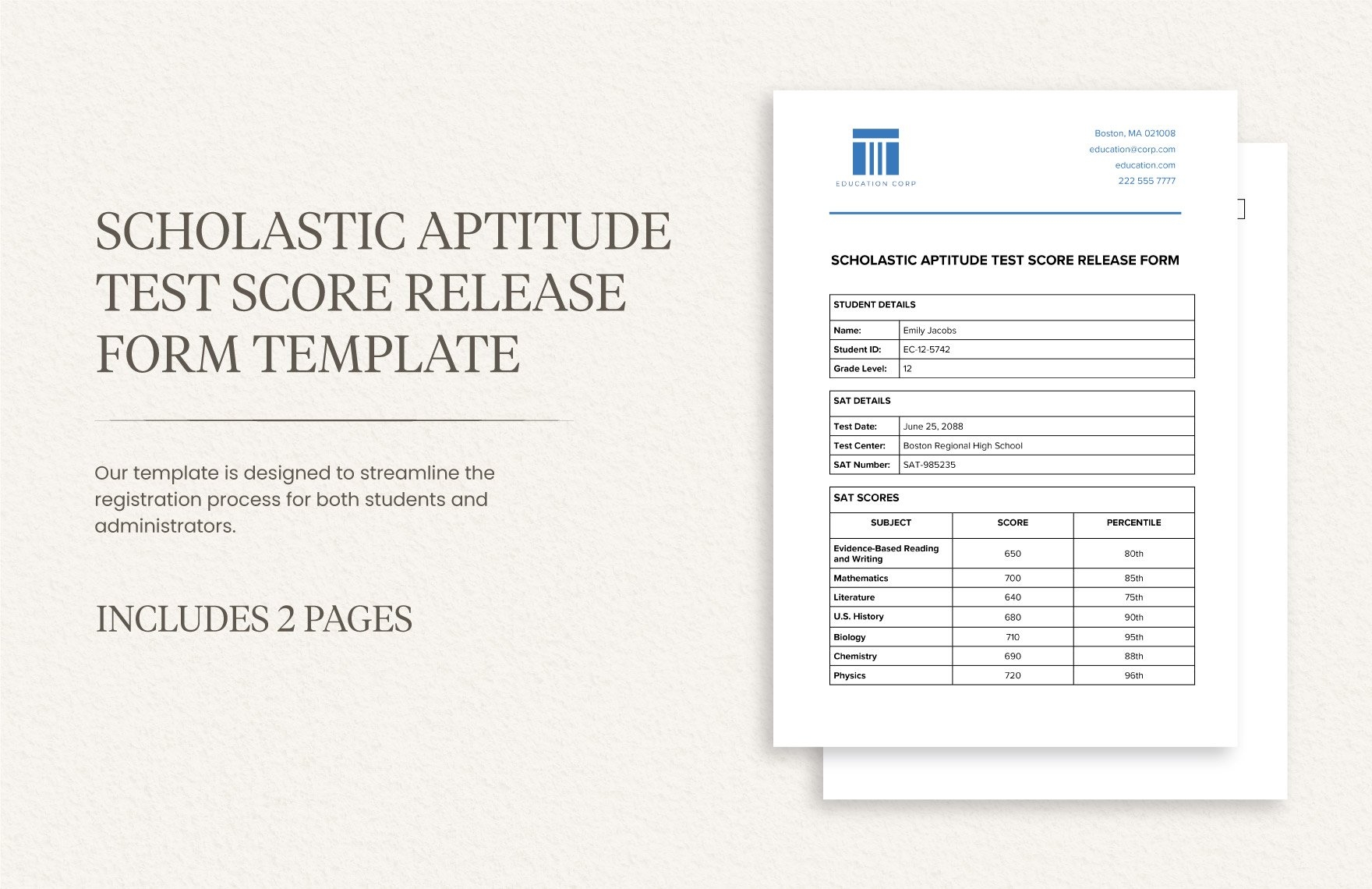 Scholastic Aptitude Test Score Release Form Template In MS Word Portable Documents GDocsLink Download - Free Printable Aptitude Test