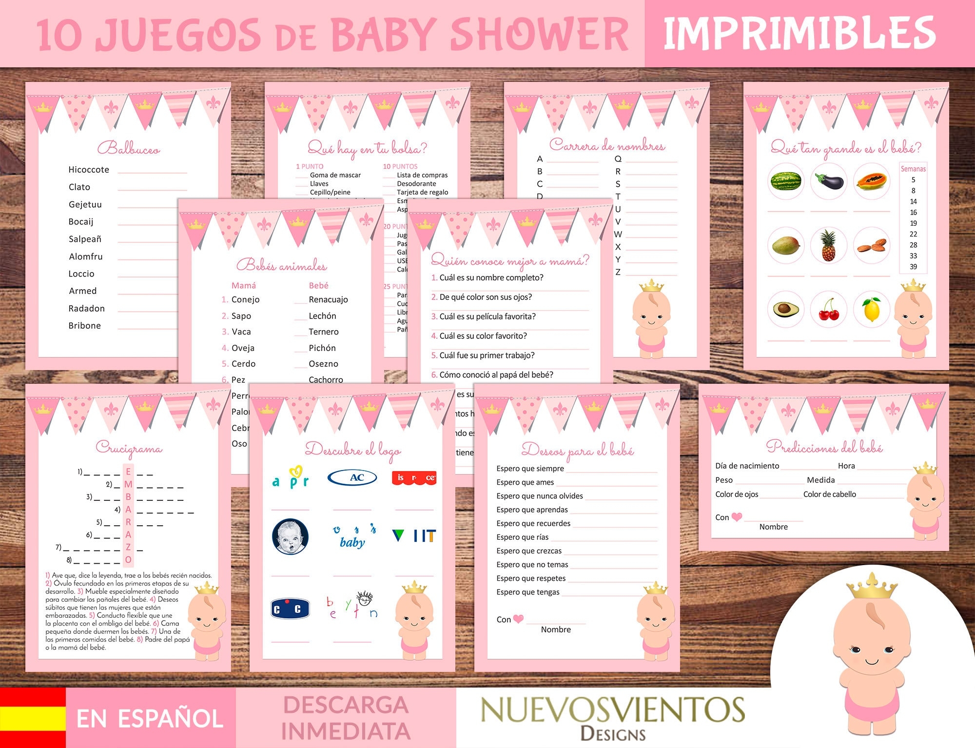 Spanish Princess Baby Shower Games Printable Instant Download Etsy Israel - Free Printable Baby Shower Games In Spanish