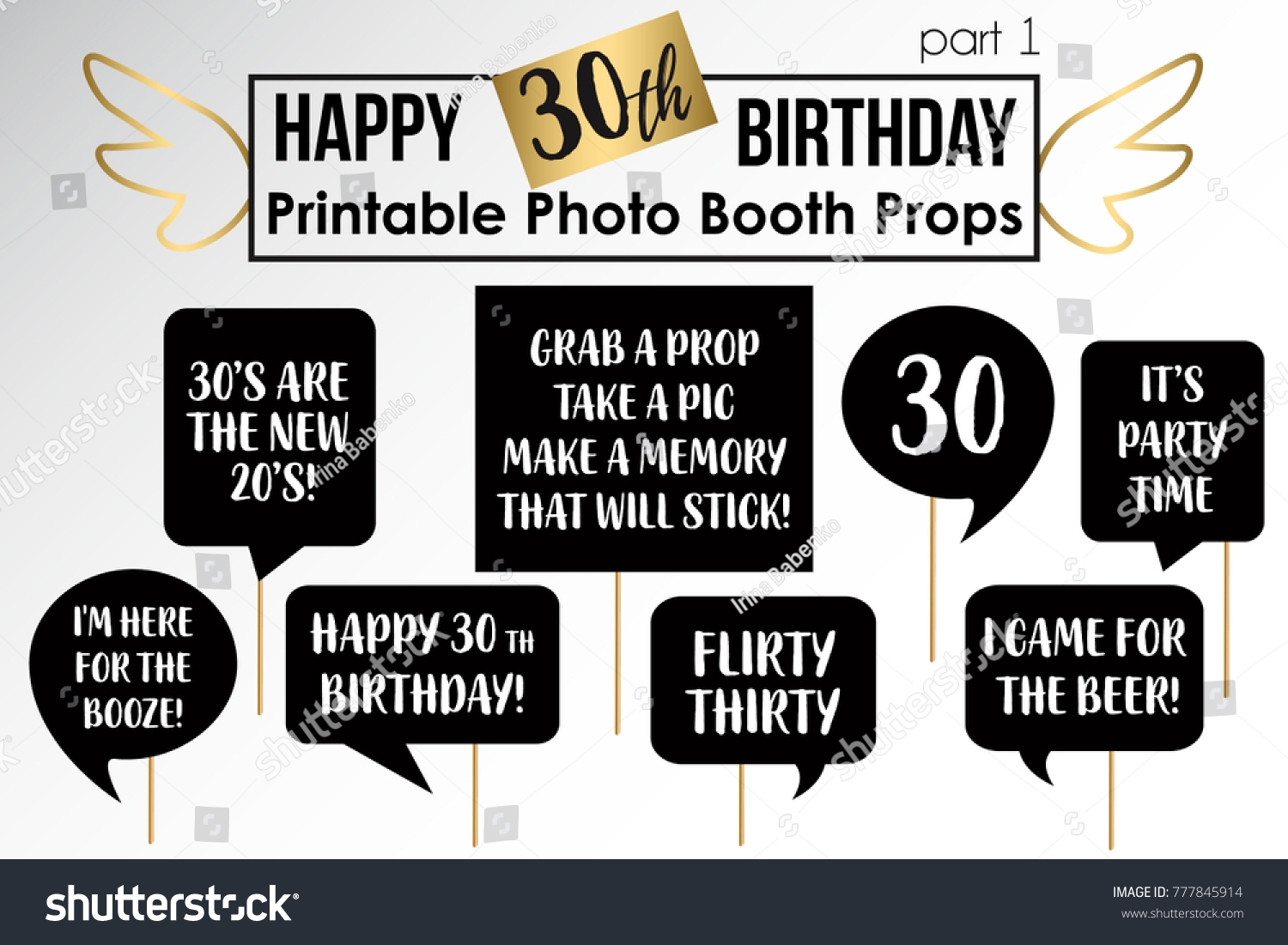 Thirtieth Birthday Party Printable Photo Booth Stock Vector Royalty Free 777845914 Shutterstock - Free Printable 30Th Birthday Photo Booth Props