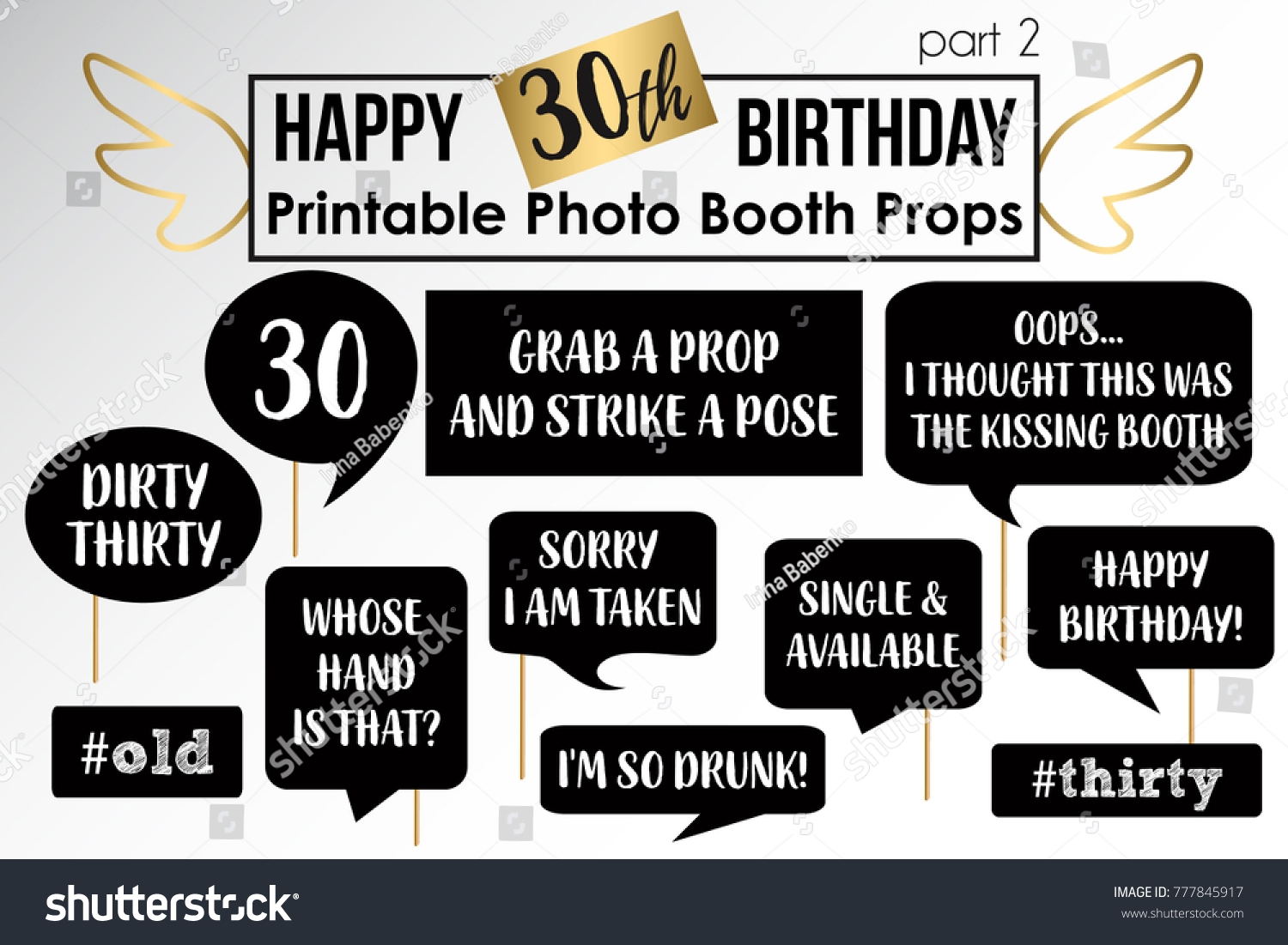 Thirtieth Birthday Party Printable Photo Booth Stock Vector Royalty Free 777845917 Shutterstock - Free Printable 30Th Birthday Photo Booth Props