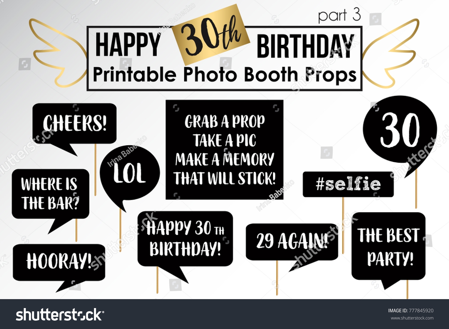 Thirtieth Birthday Party Printable Photo Booth Stock Vector Royalty Free 777845920 Shutterstock - Free Printable 30Th Birthday Photo Booth Props