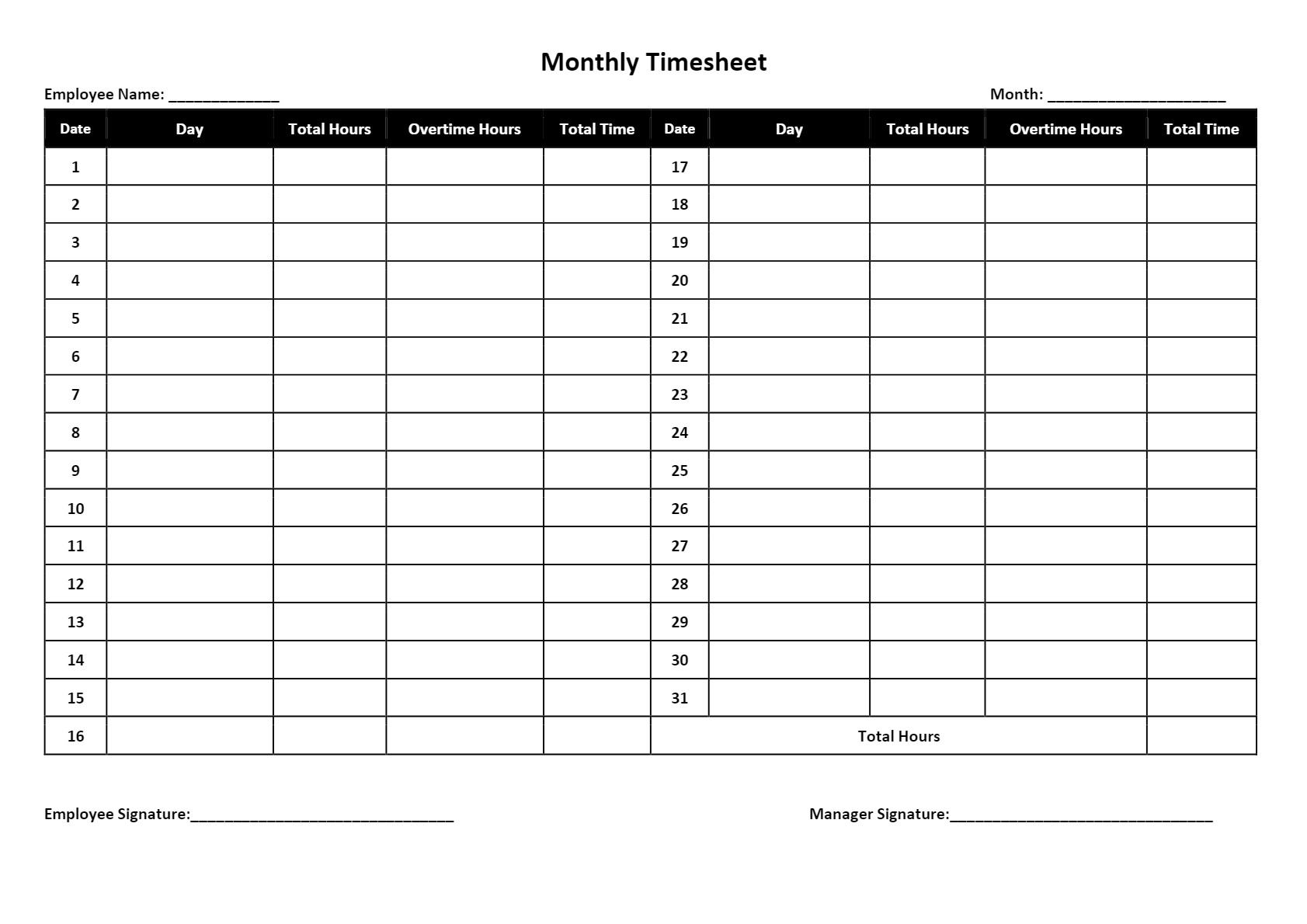 Timesheet Templates Download Print For Free - Free Printable Blank Time Sheets